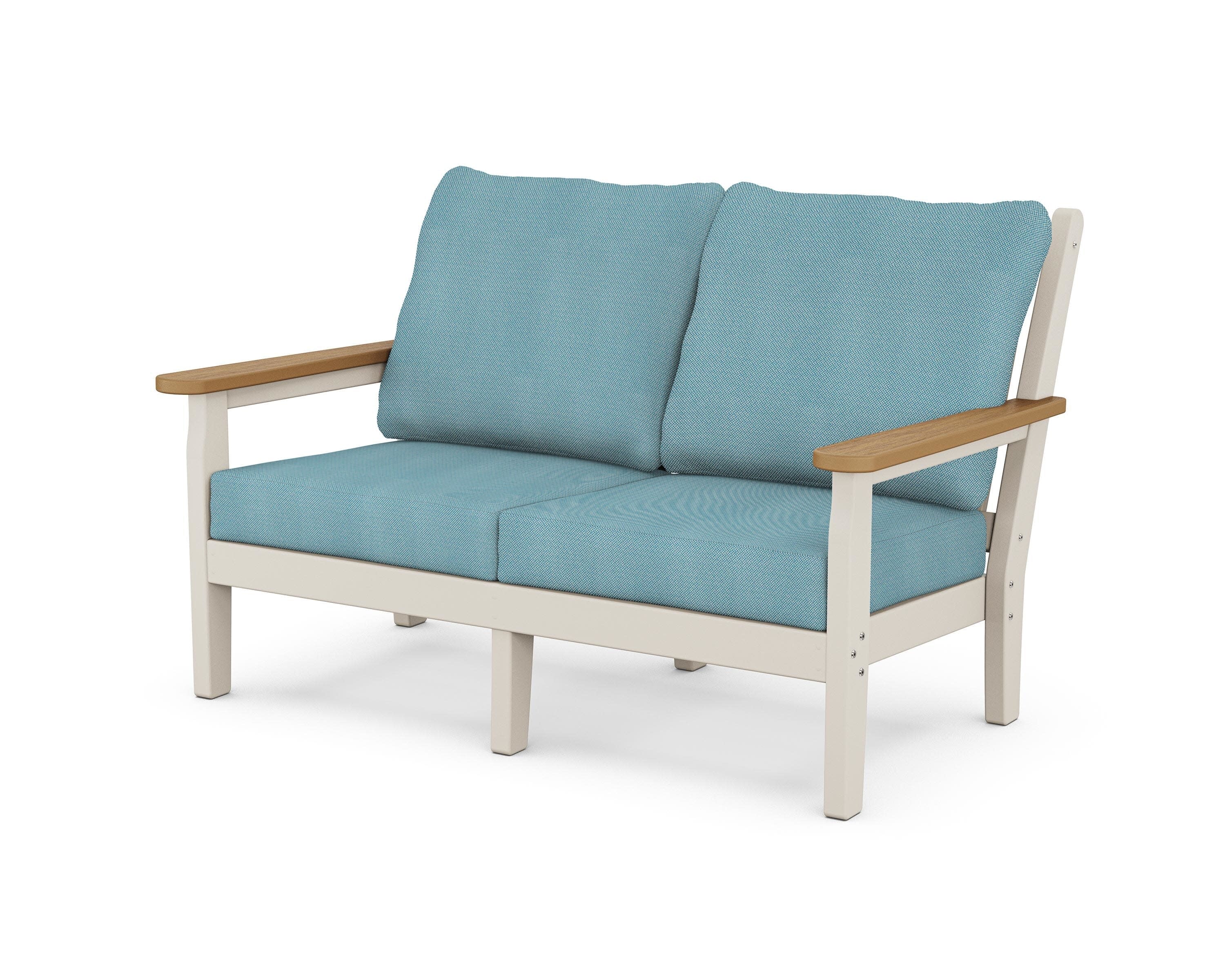 Chippendale Deep Seating Loveseat in Sand / Natural / Lattice Sky Blue