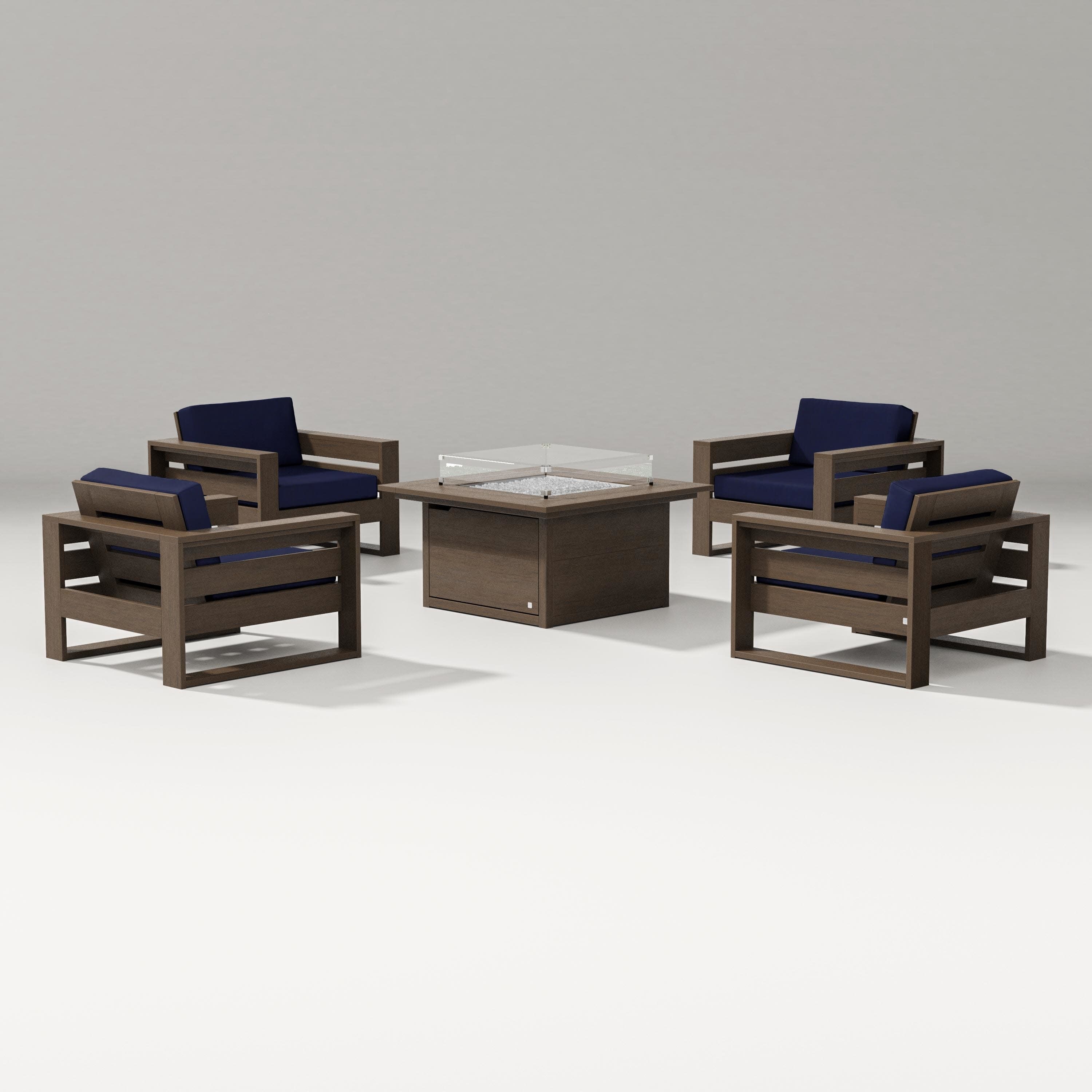 Latitude 5-Piece Lounge Fire Table Set in Kona / Navy