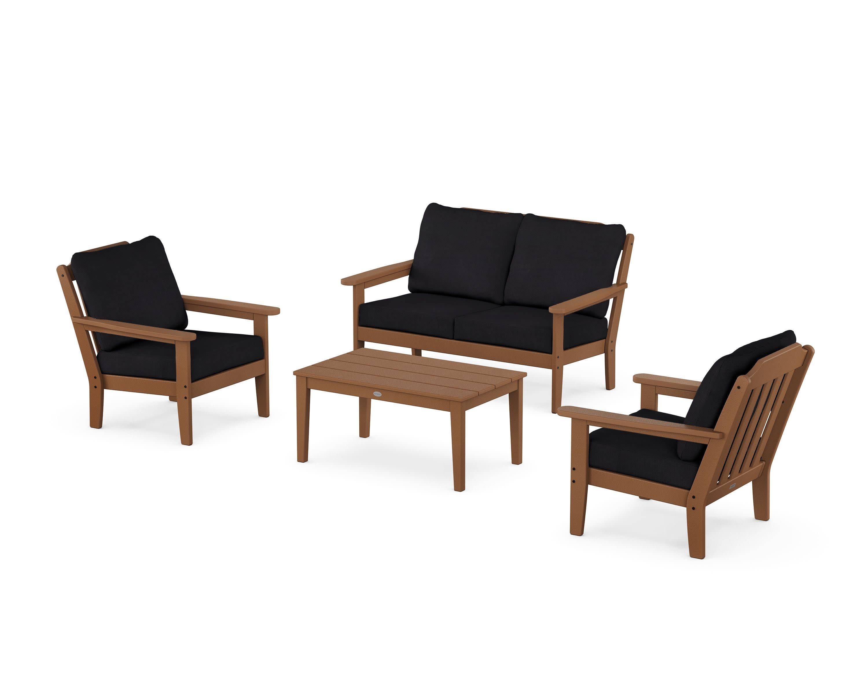Cottage 4-Piece Deep Seating Set with Loveseat in Teak / Midnight Linen