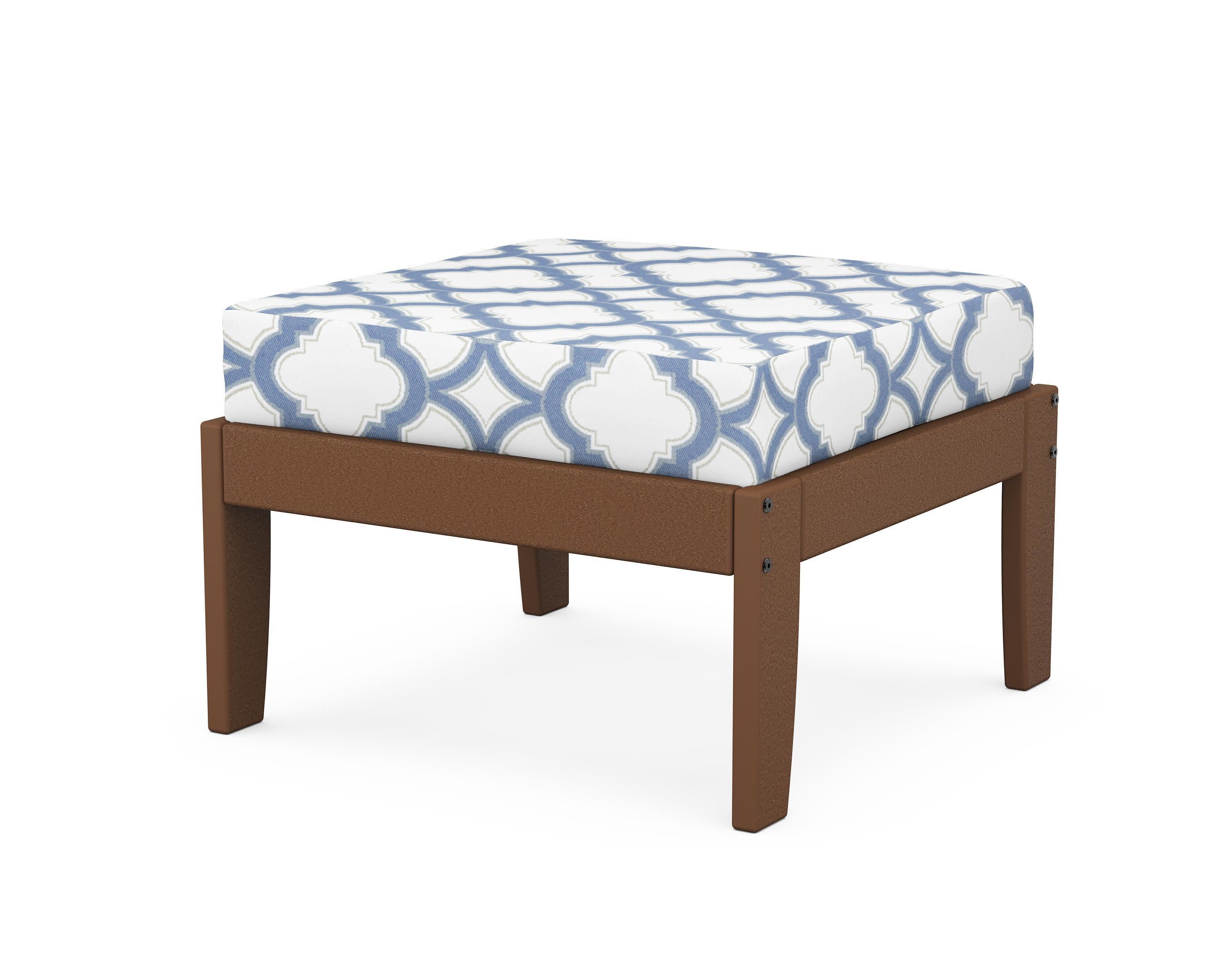 Modular Ottoman - Classic in Teak / Trellis Sky Blue