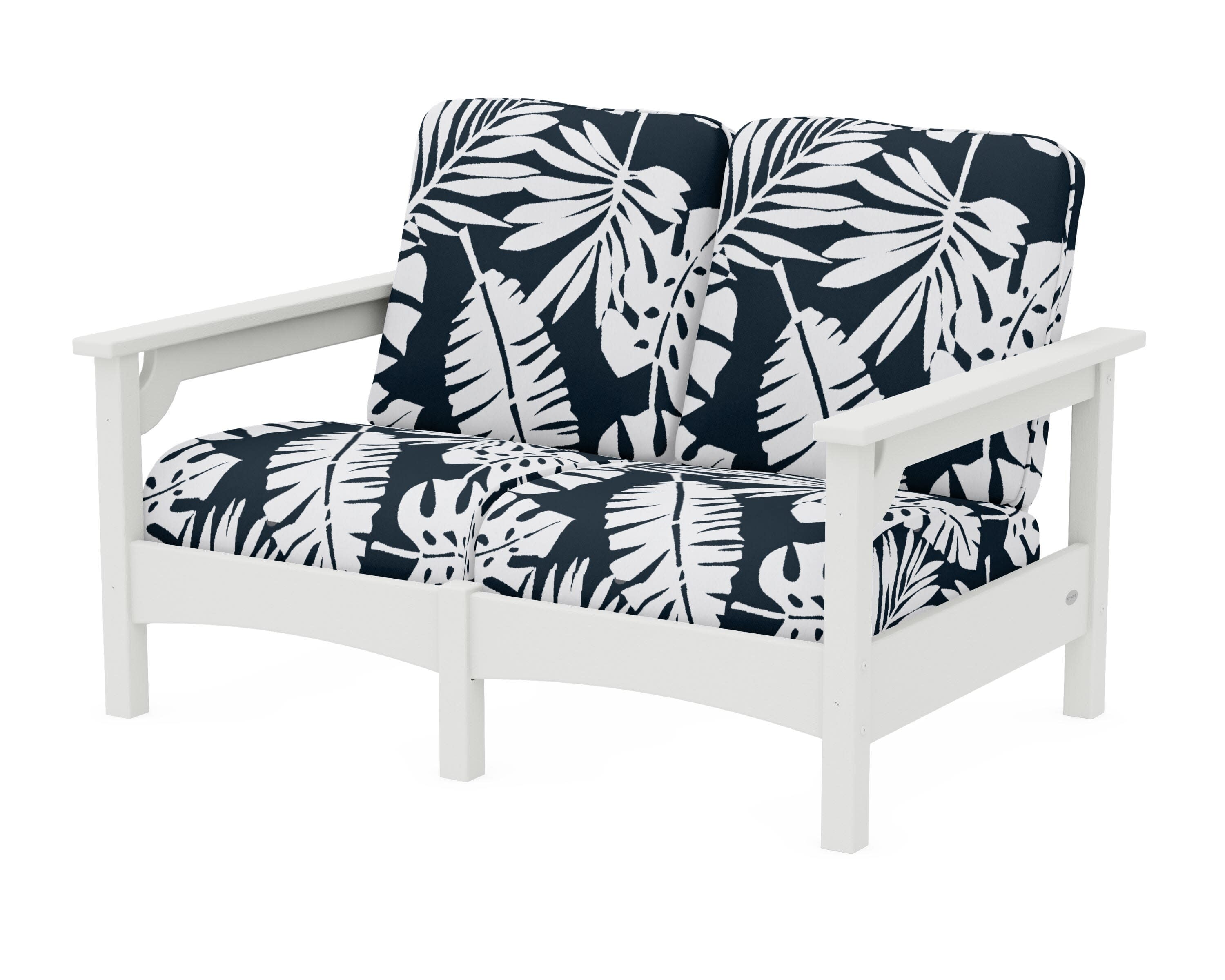 Club Loveseat in Vintage White / Leaf Marine Indigo