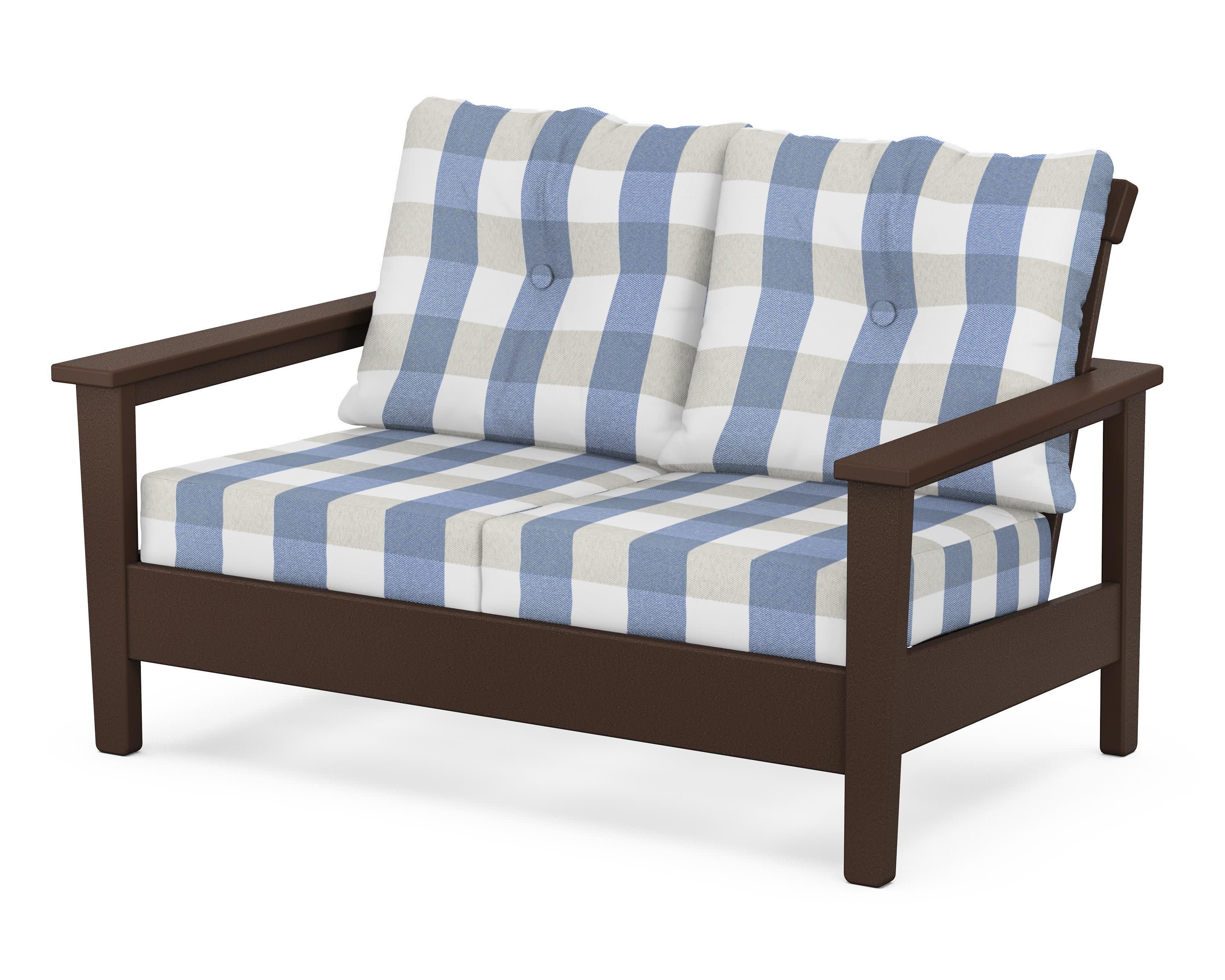 Prescott Deep Seating Loveseat in Mahogany / Buffalo Plaid Sky Blue