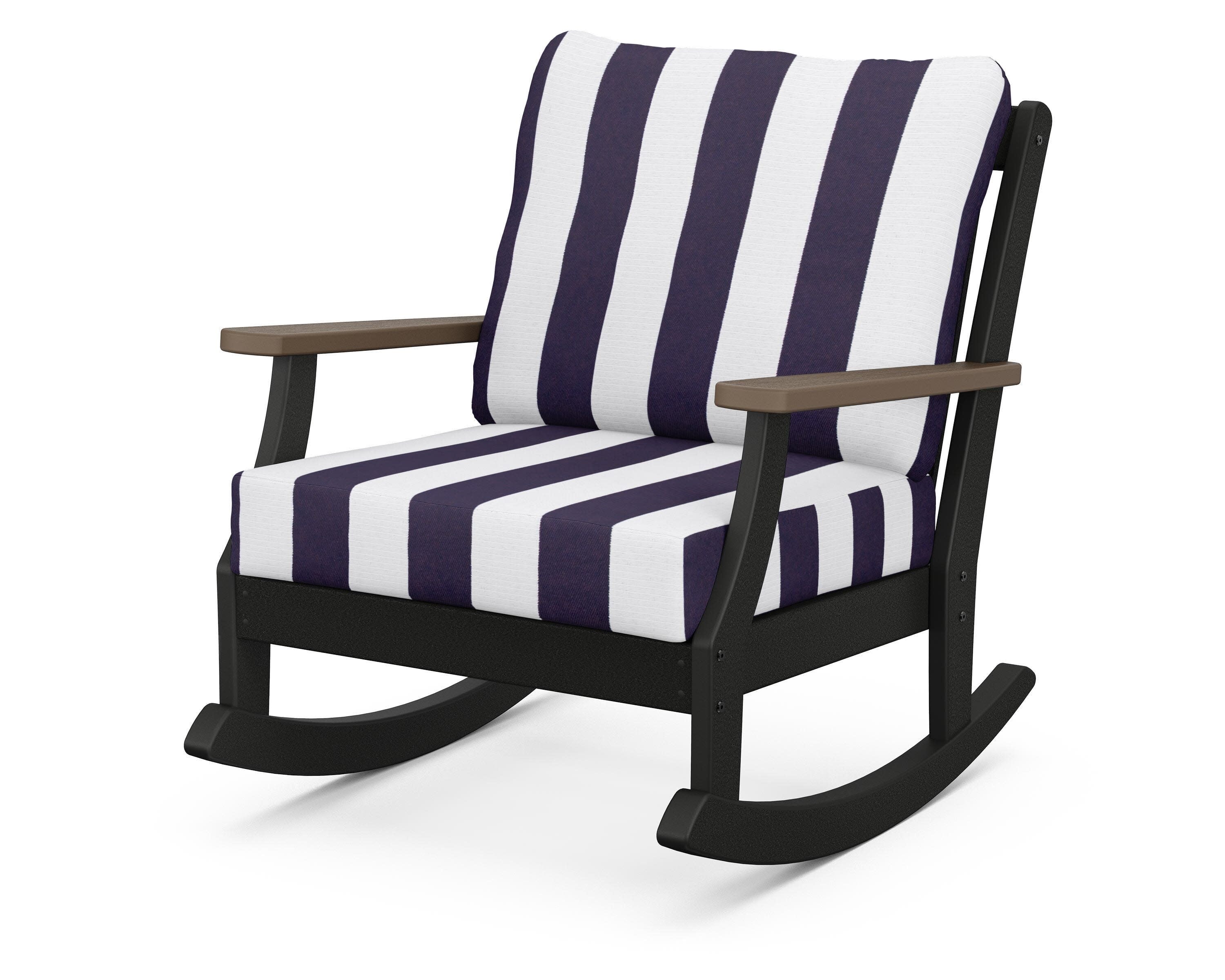 Braxton Deep Seating Rocking Chair in Black / Kona / Cabana Stripe Navy