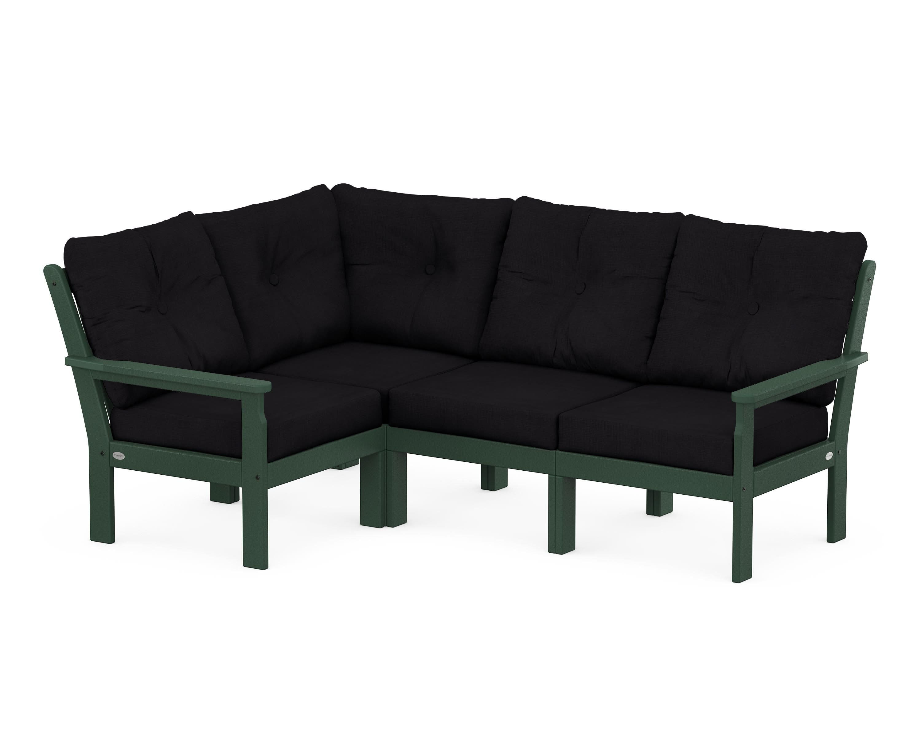 Vineyard 4-Piece Sectional in Green / Midnight Linen