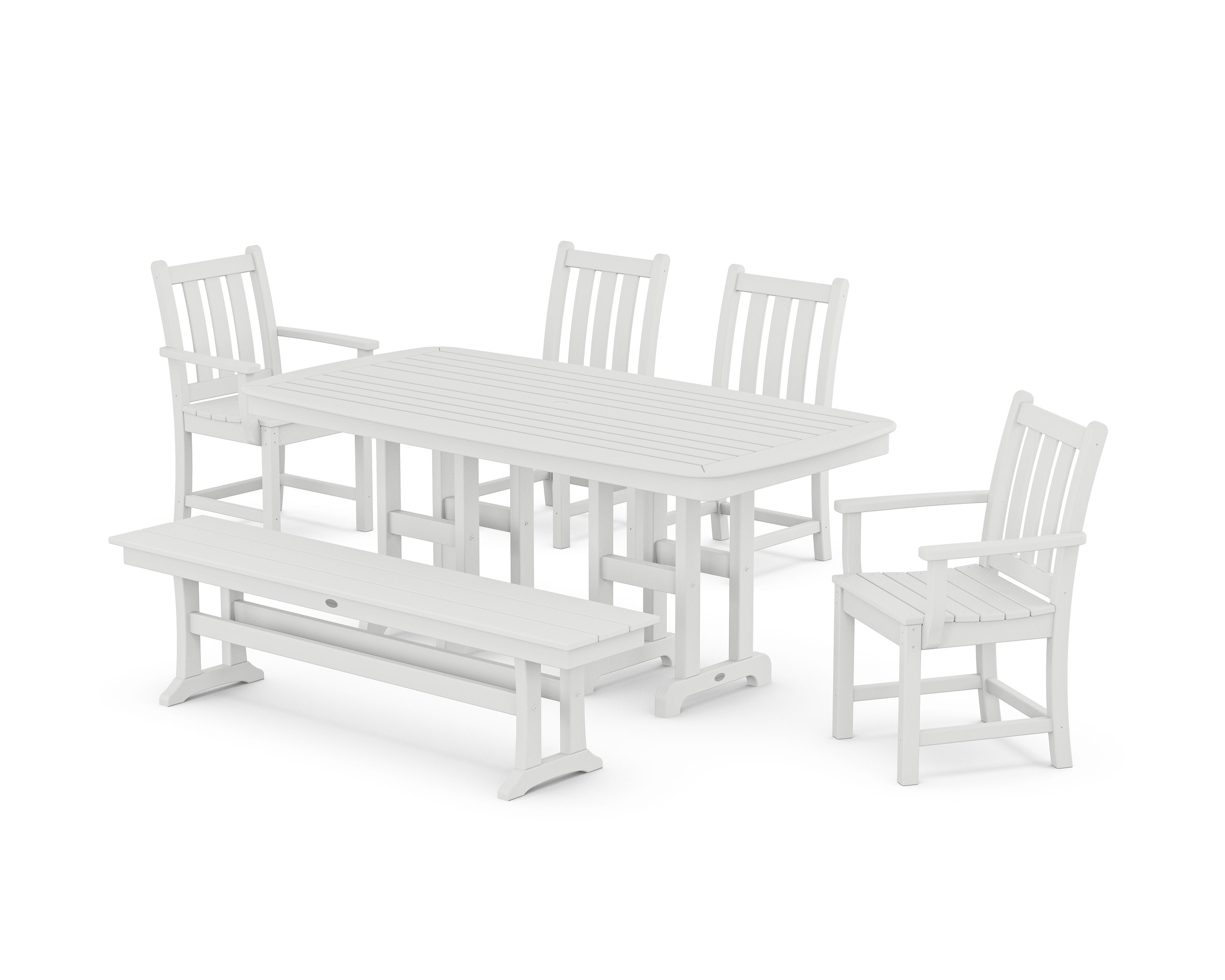 Traditional Garden 6-Piece Dining Set with Bench in White