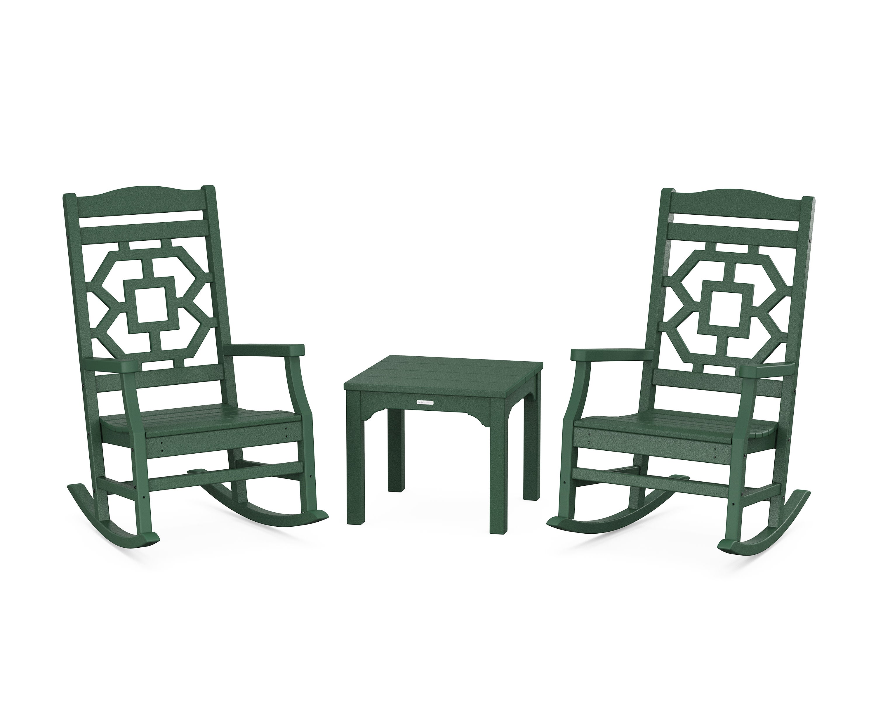 Chinoiserie 3-Piece Rocking Chair Set in Green