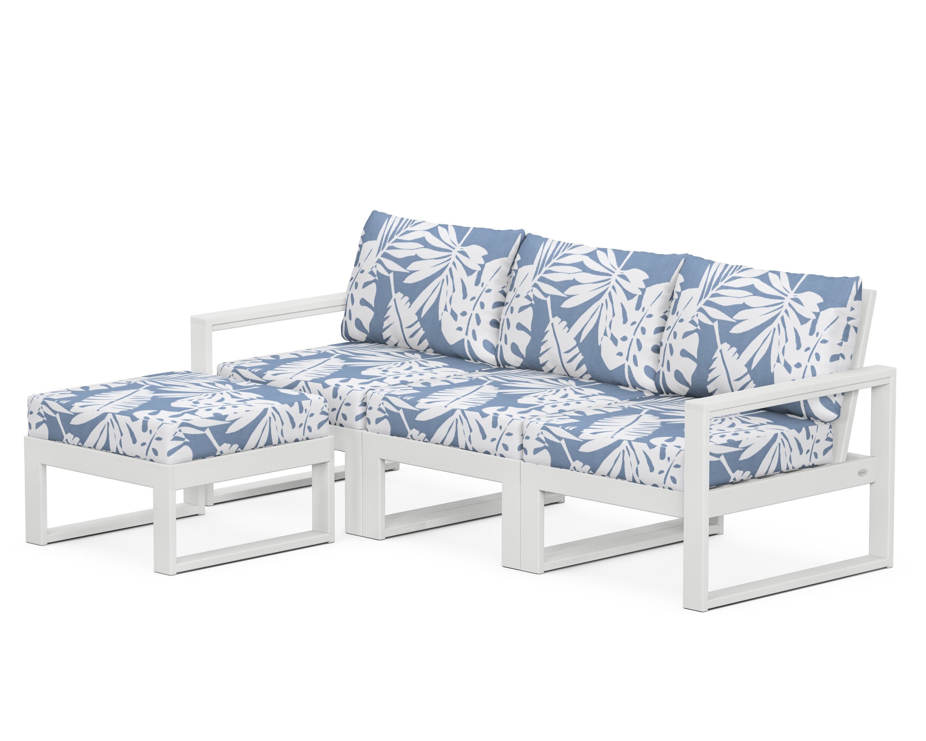 EDGE 4-Piece Modular Deep Seating Set with Ottoman in White / Leaf Sky Blue