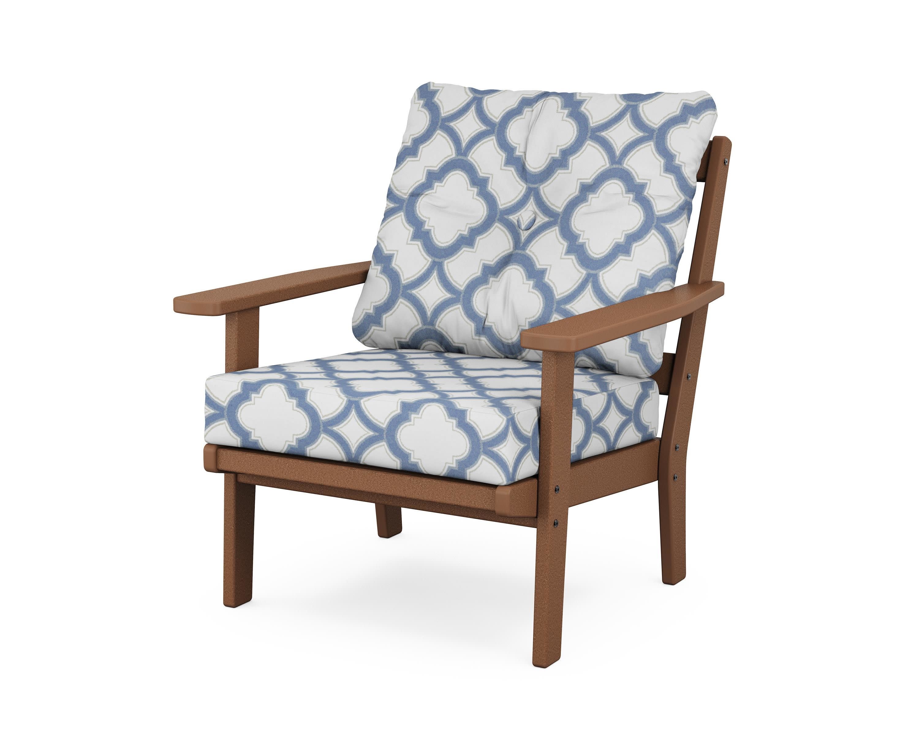 Prairie Deep Seating Chair in Teak / Trellis Sky Blue
