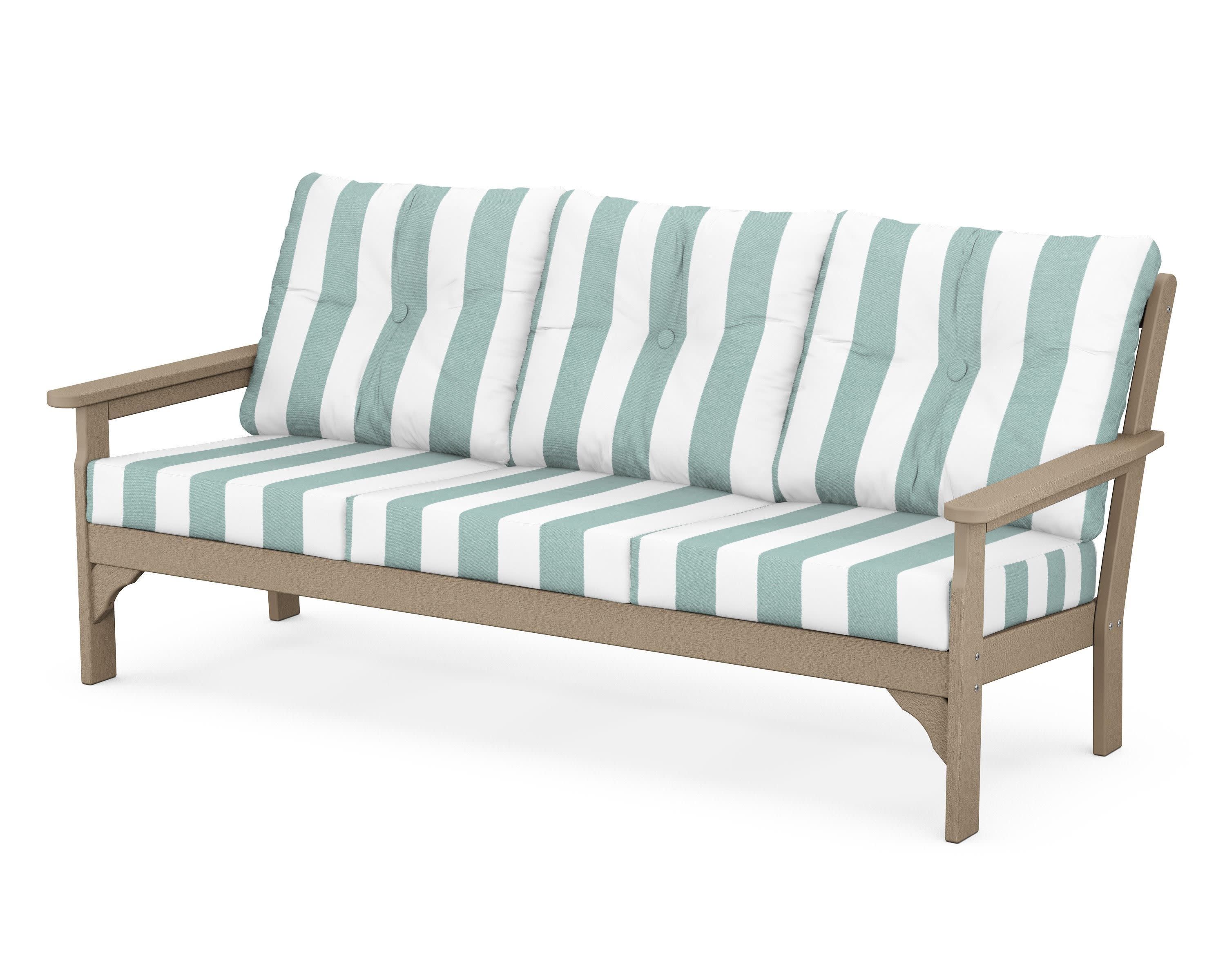 Vineyard Deep Seating Sofa in Vintage Sahara / Cabana Stripe Glacier Spa