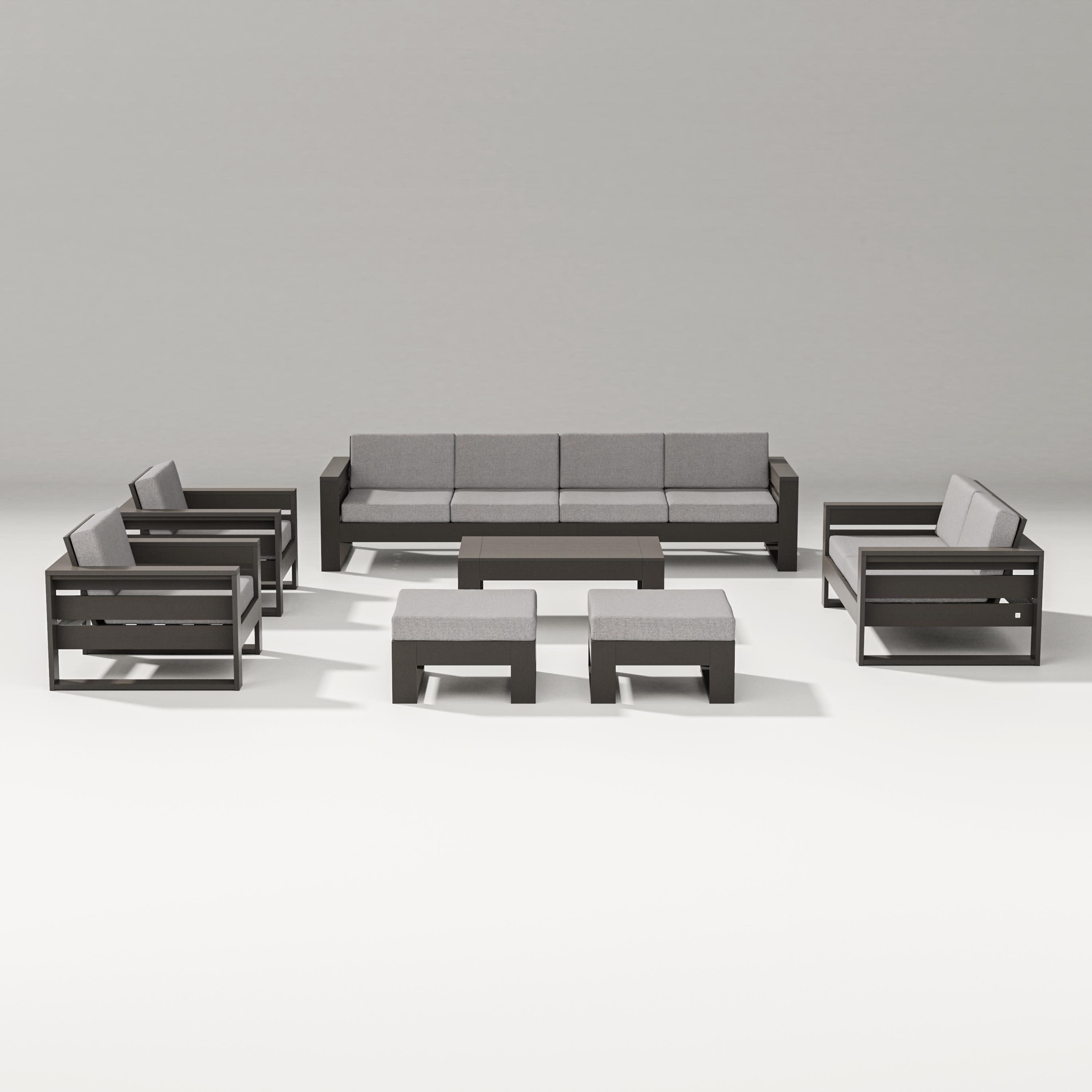 Latitude 8-Piece Lounge Sofa Set in Vintage Coffee / Grey Mist