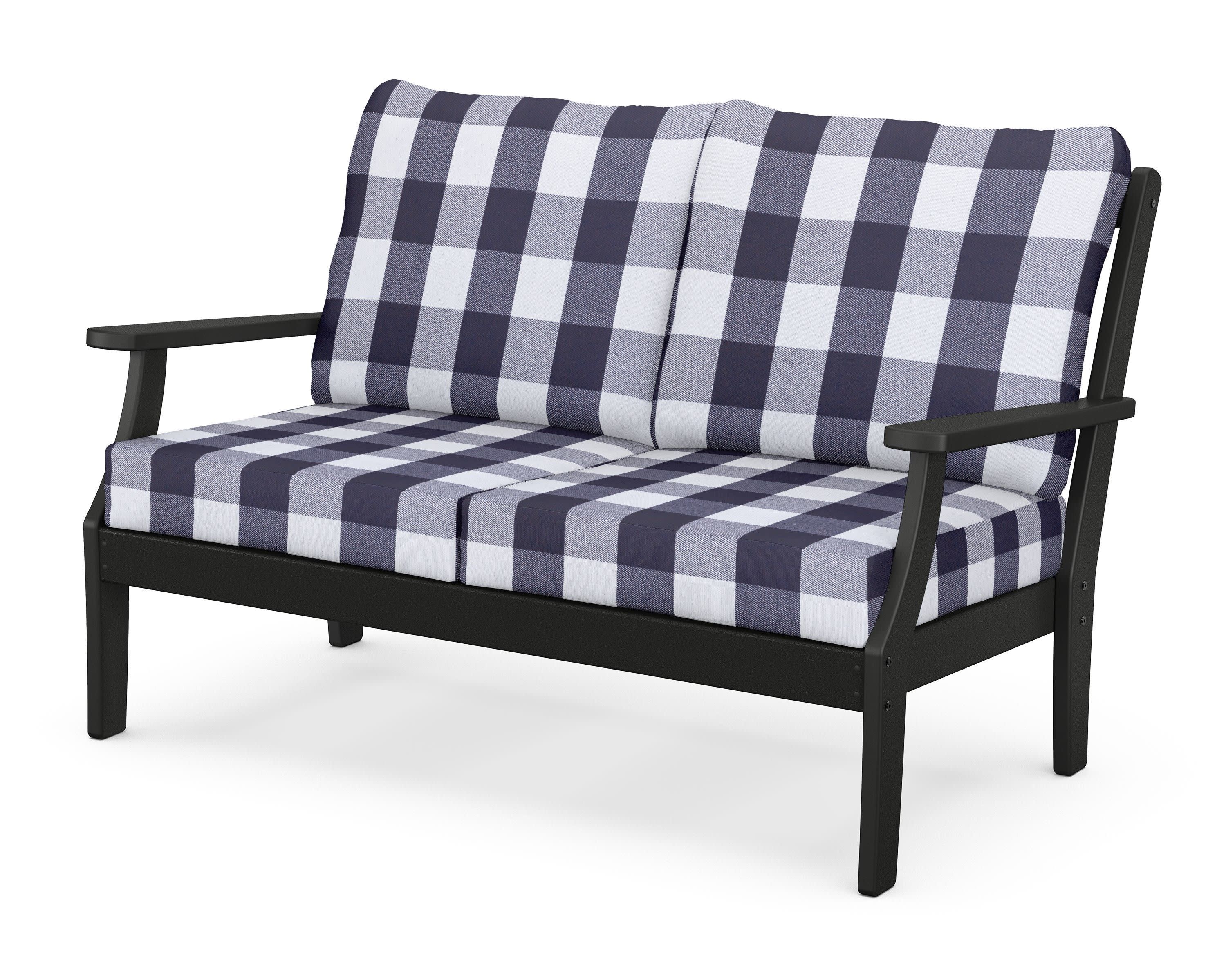 Braxton Deep Seating Loveseat in Black / Buffalo Plaid Navy