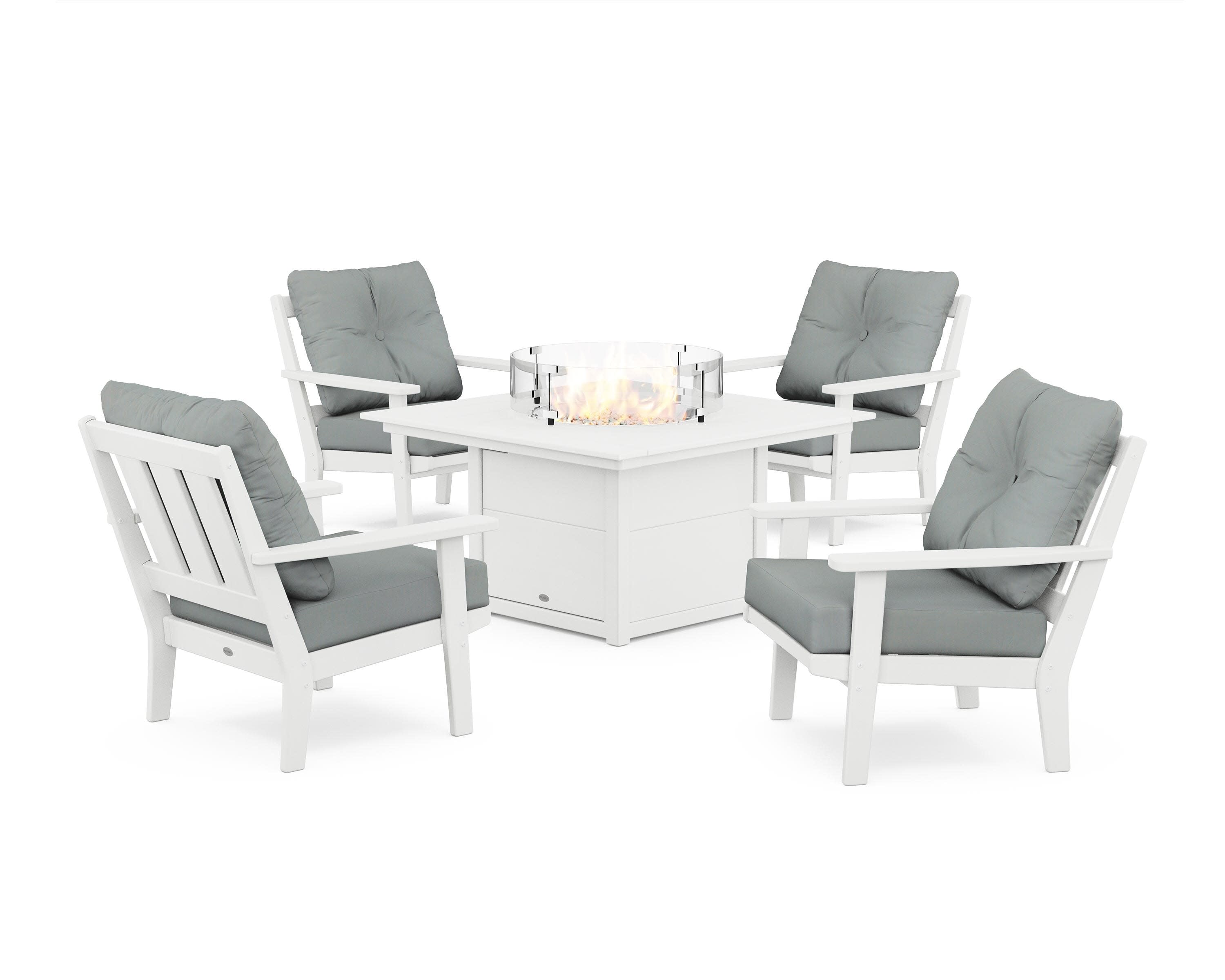 Oxford 5-Piece Deep Seating Set with Fire Pit Table in White / Spa