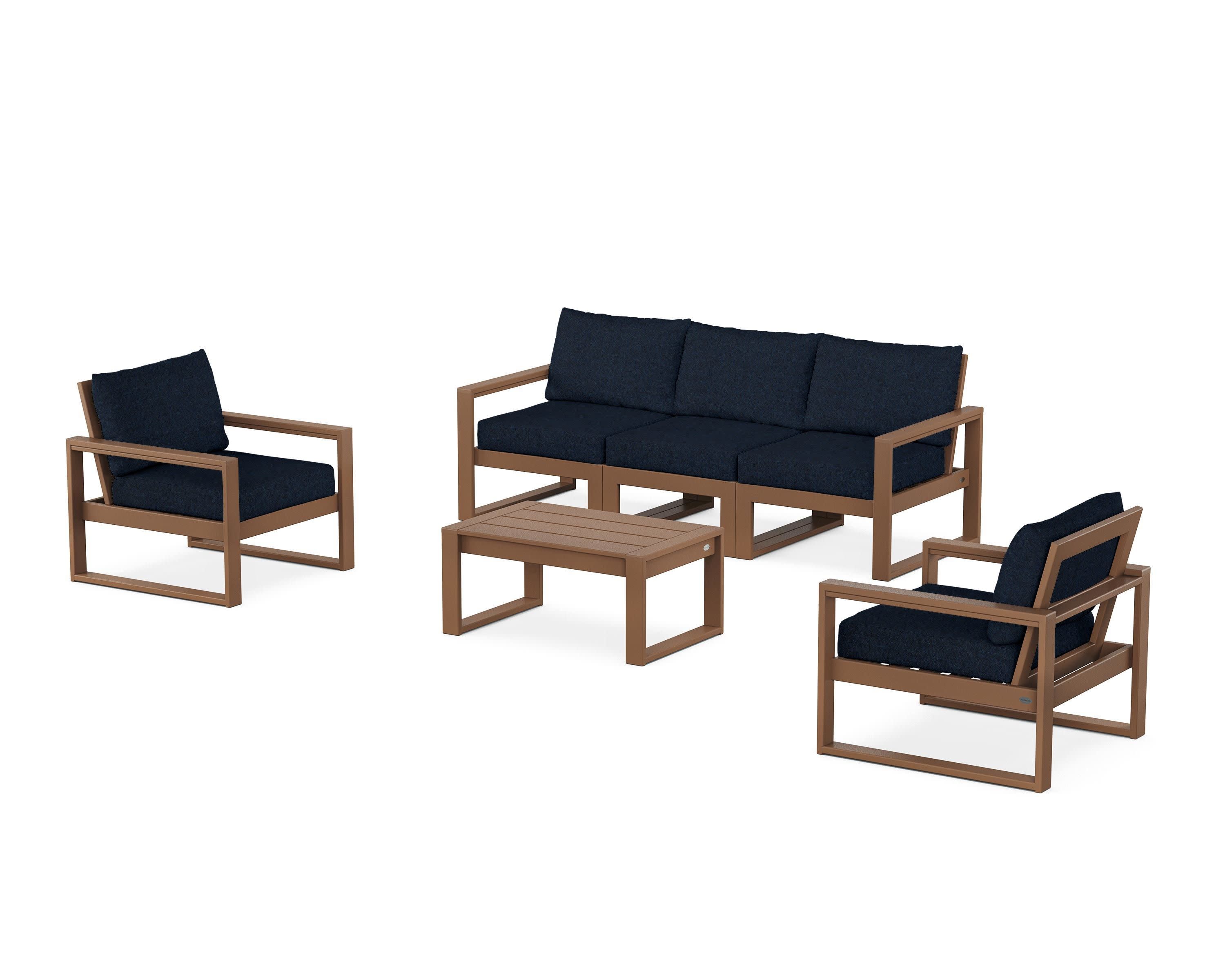EDGE Sectional 4-Piece Deep Seating Set with Sofa in Teak / Marine Indigo