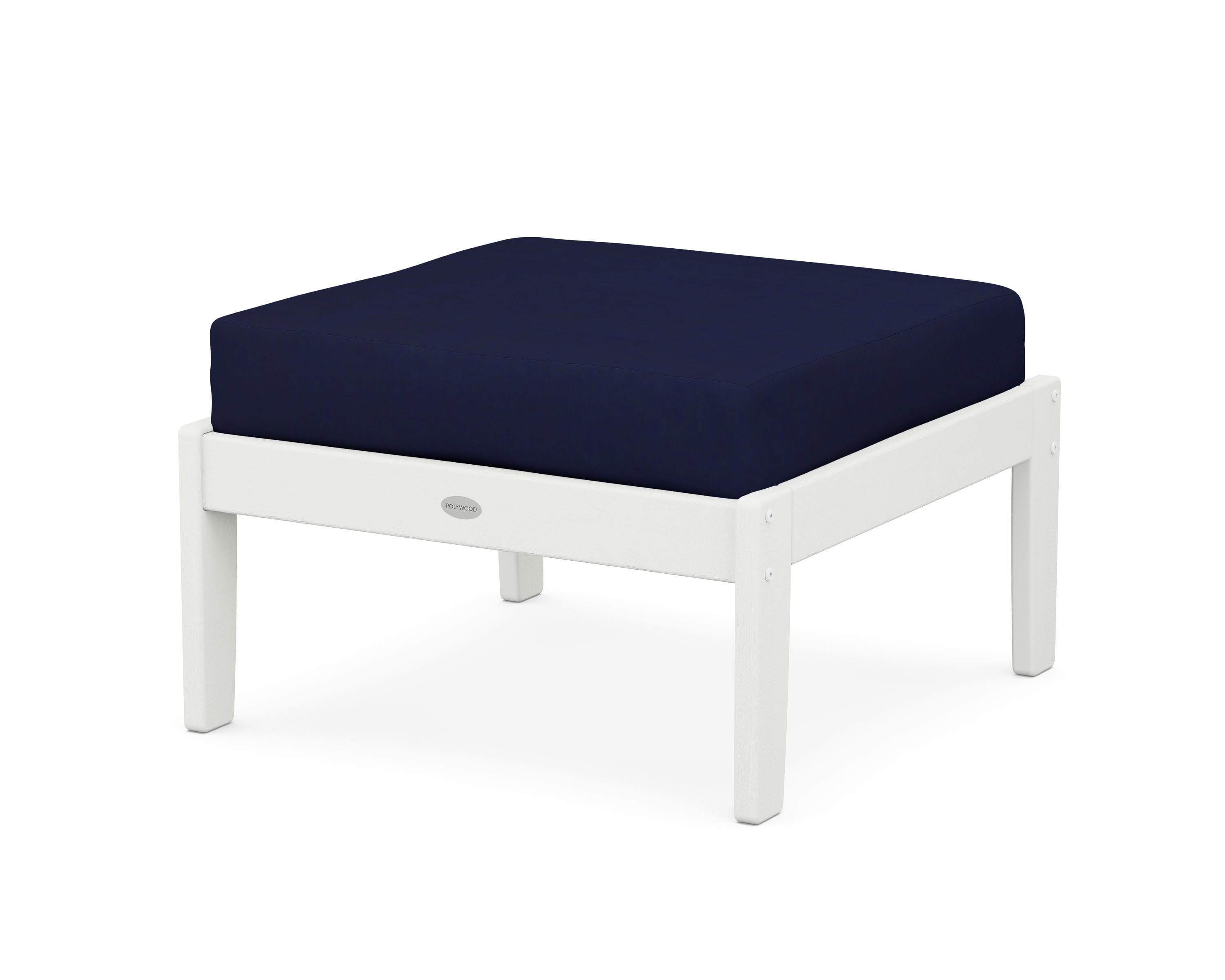 Braxton Deep Seating Ottoman in Vintage White / Navy