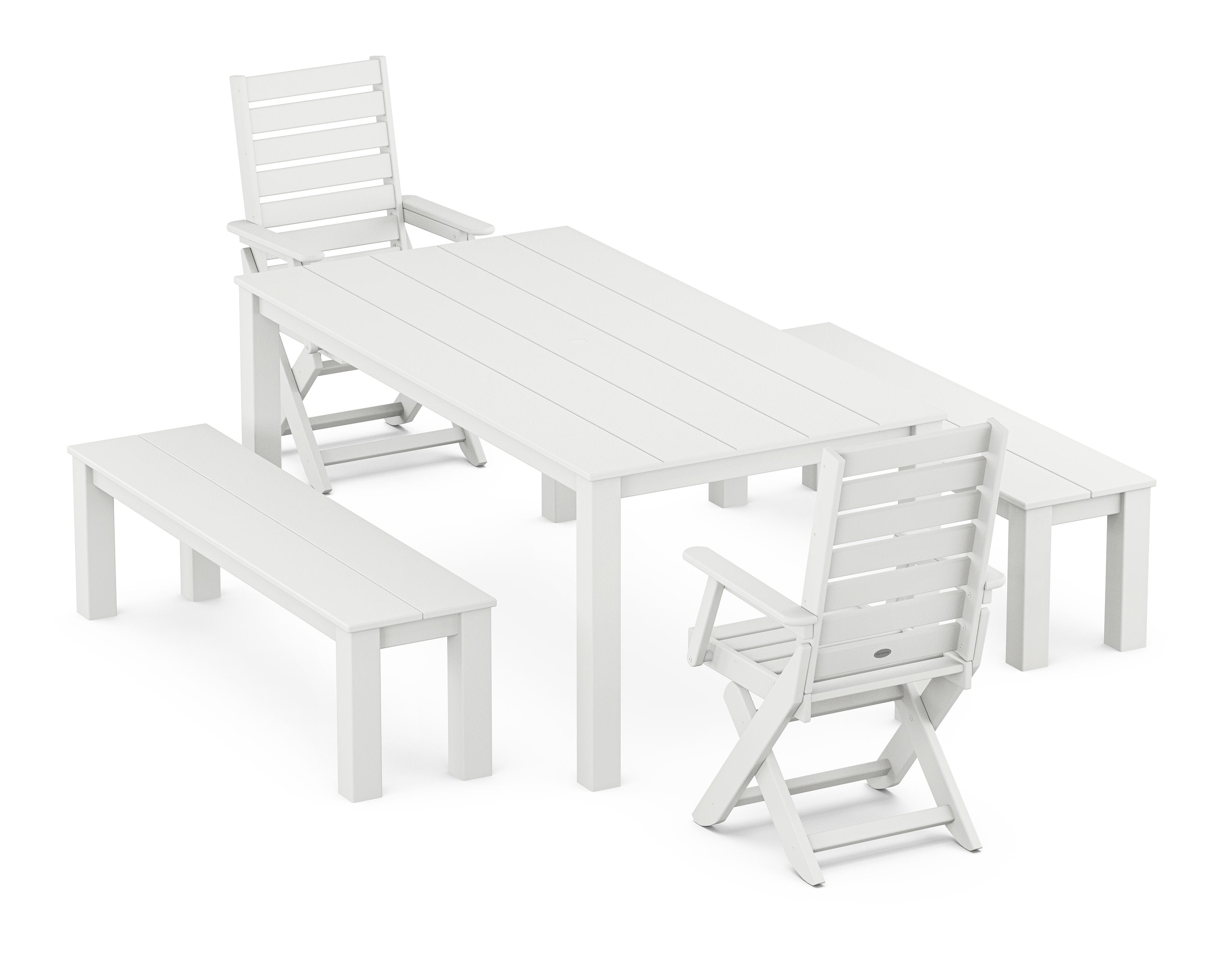 Captain Folding Chair 5-Piece Parsons Dining Set with Benches in White