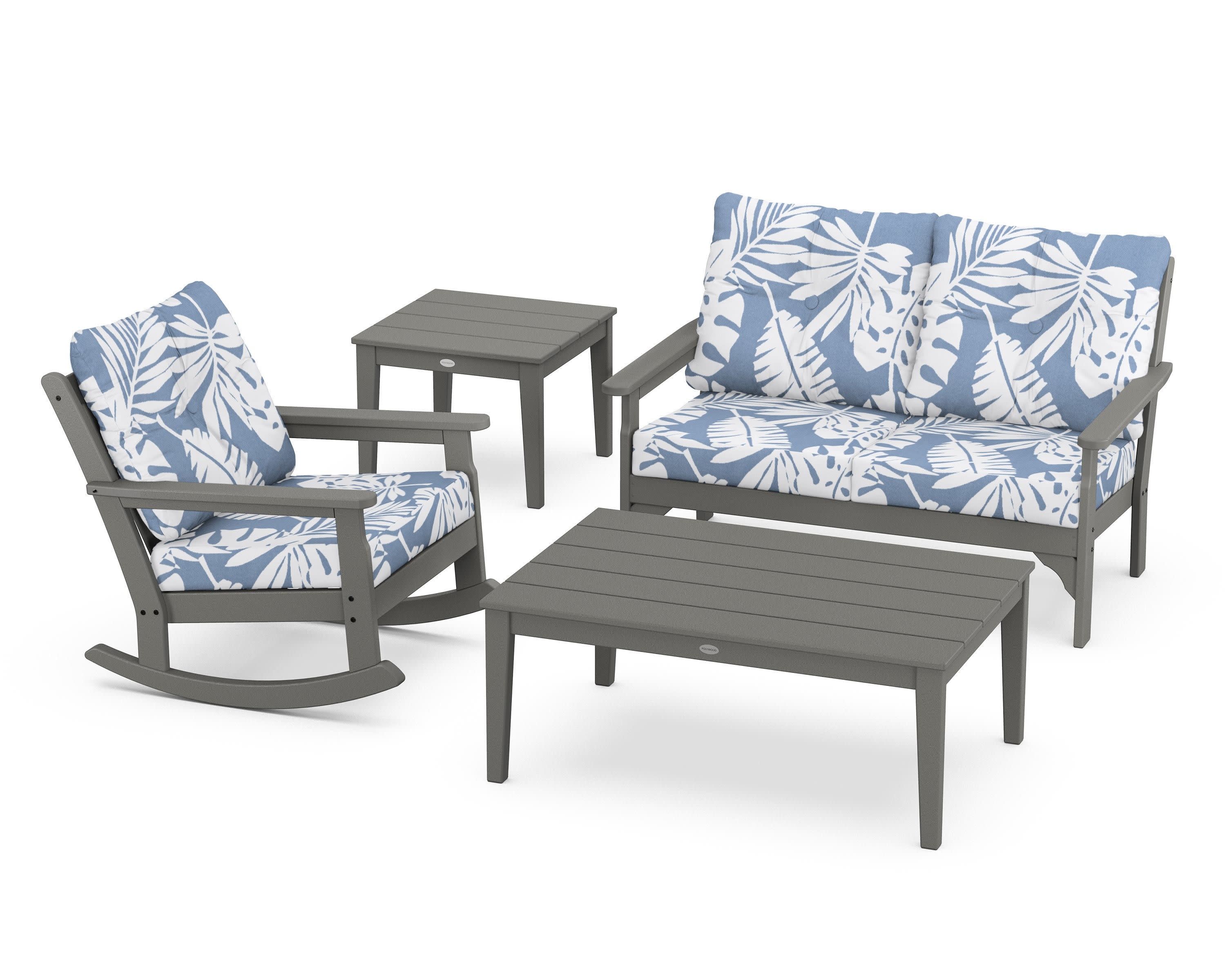 Vineyard 4-Piece Deep Seating Rocker Set in Slate Grey / Leaf Sky Blue