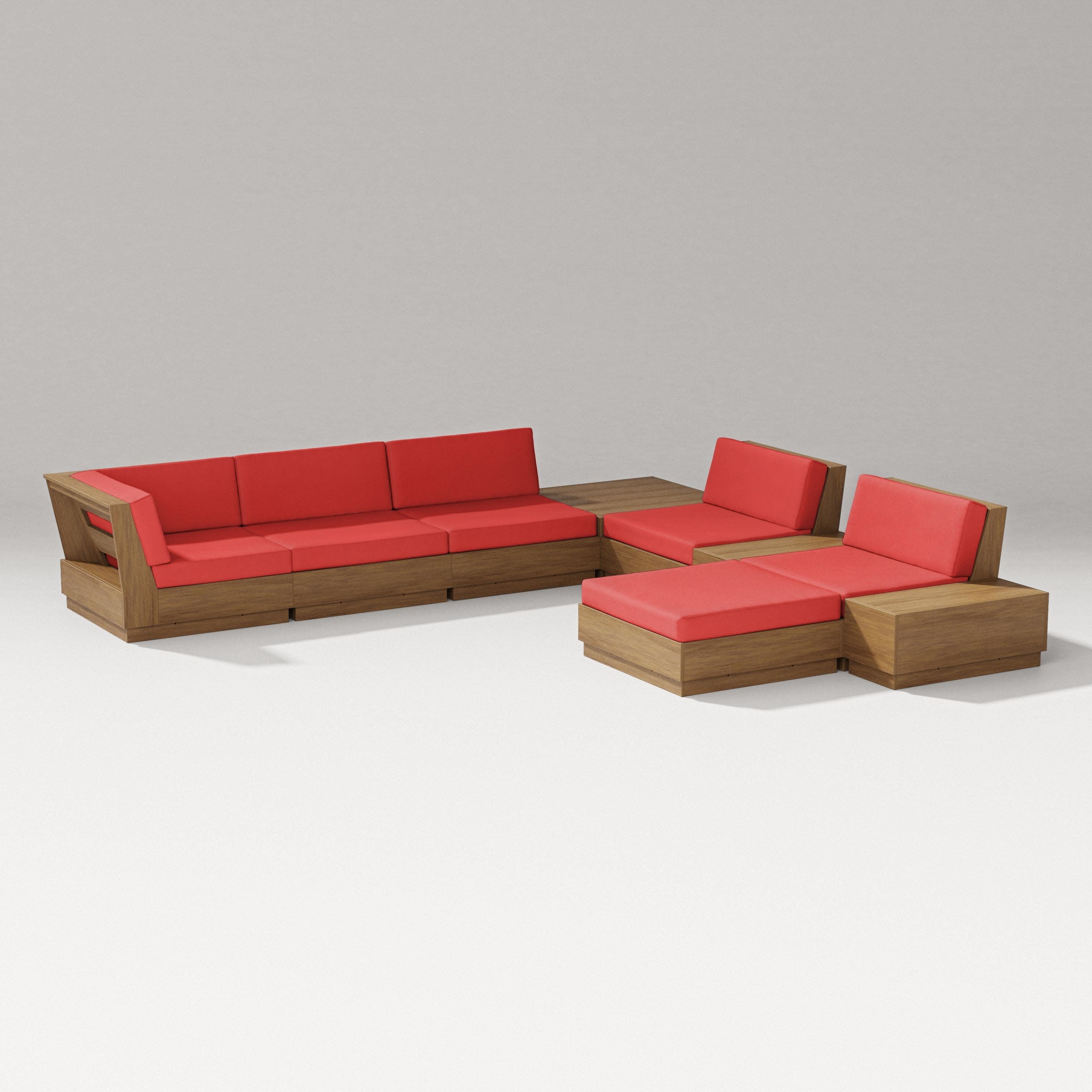 Elevate 9-Piece Conversation Sectional in Natural / Crimson Linen