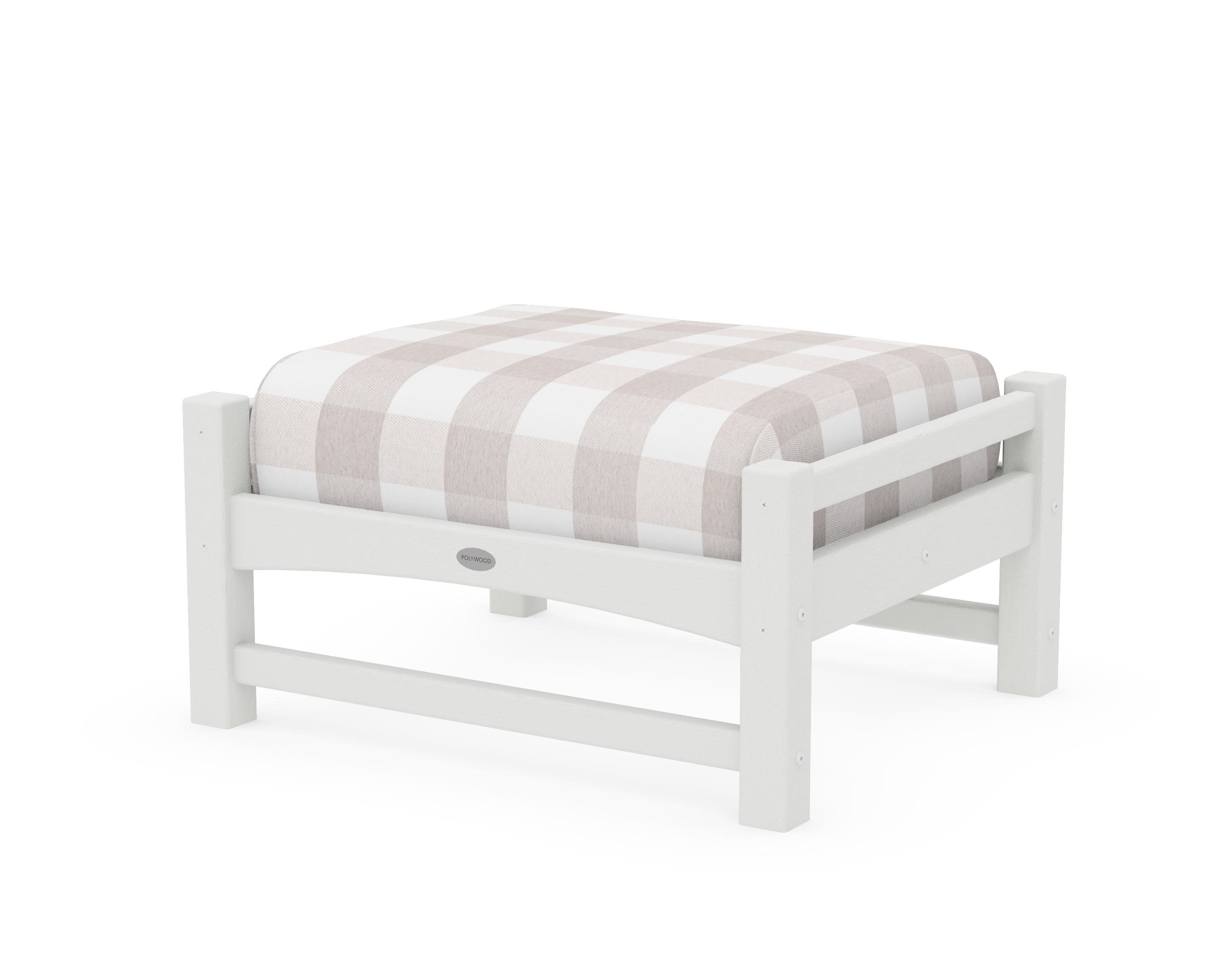 Club Ottoman in Vintage White / Buffalo Plaid Dune Burlap