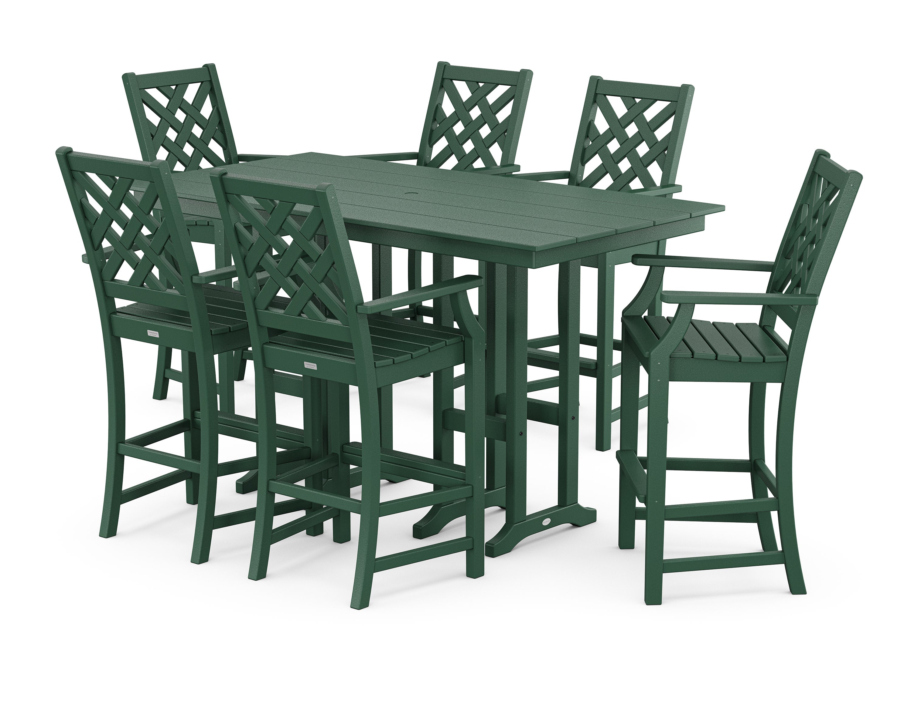 Wovendale Arm Chair 7-Piece Farmhouse Bar Set in Green