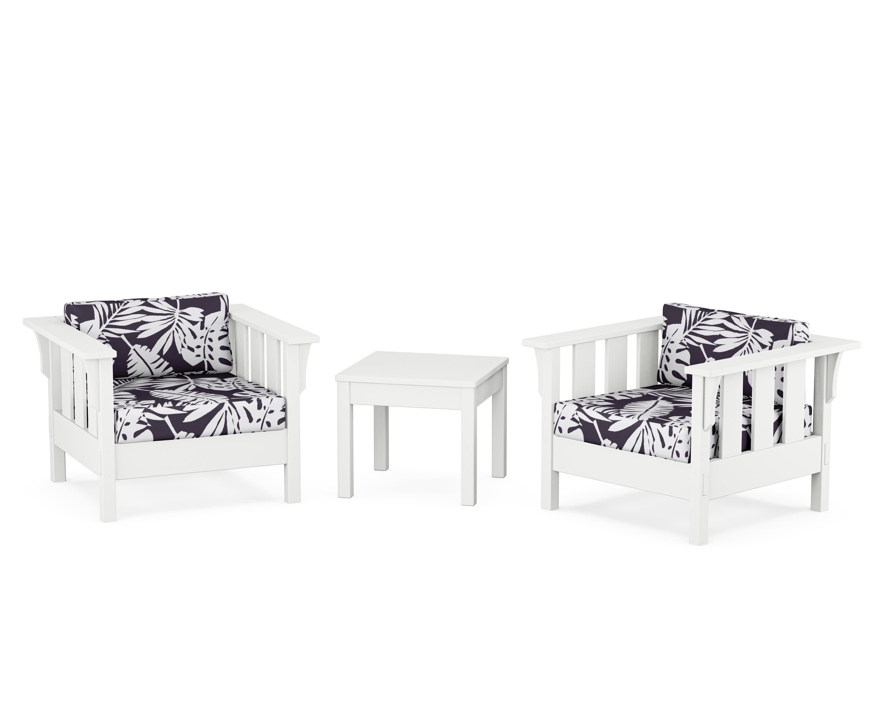 Acadia 3-Piece Deep Seating Set in White / Leaf Navy