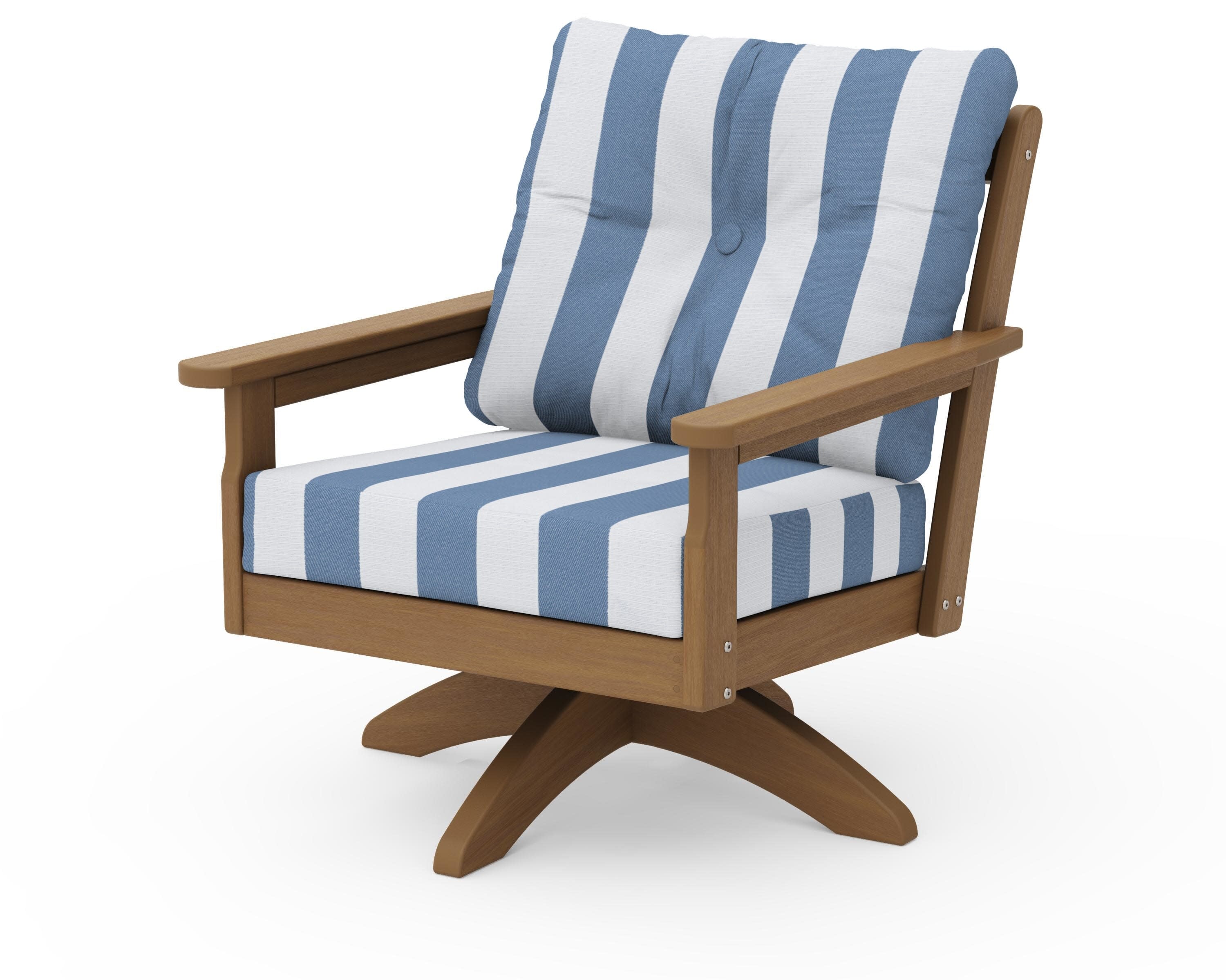 Vineyard Deep Seating Swivel Chair in Natural / Cabana Stripe Sky Blue