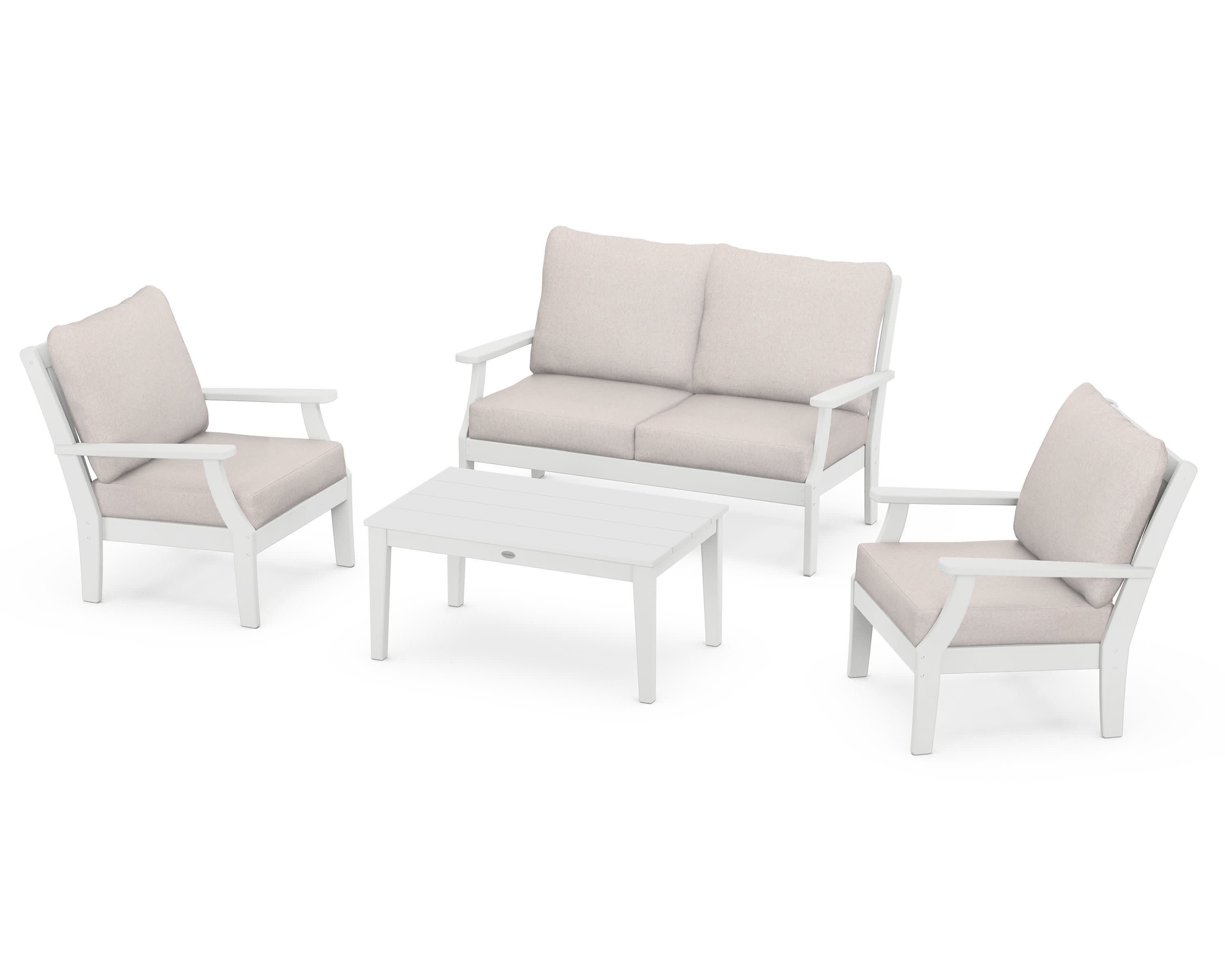Braxton 4-Piece Deep Seating Chair Set in White / Dune Burlap