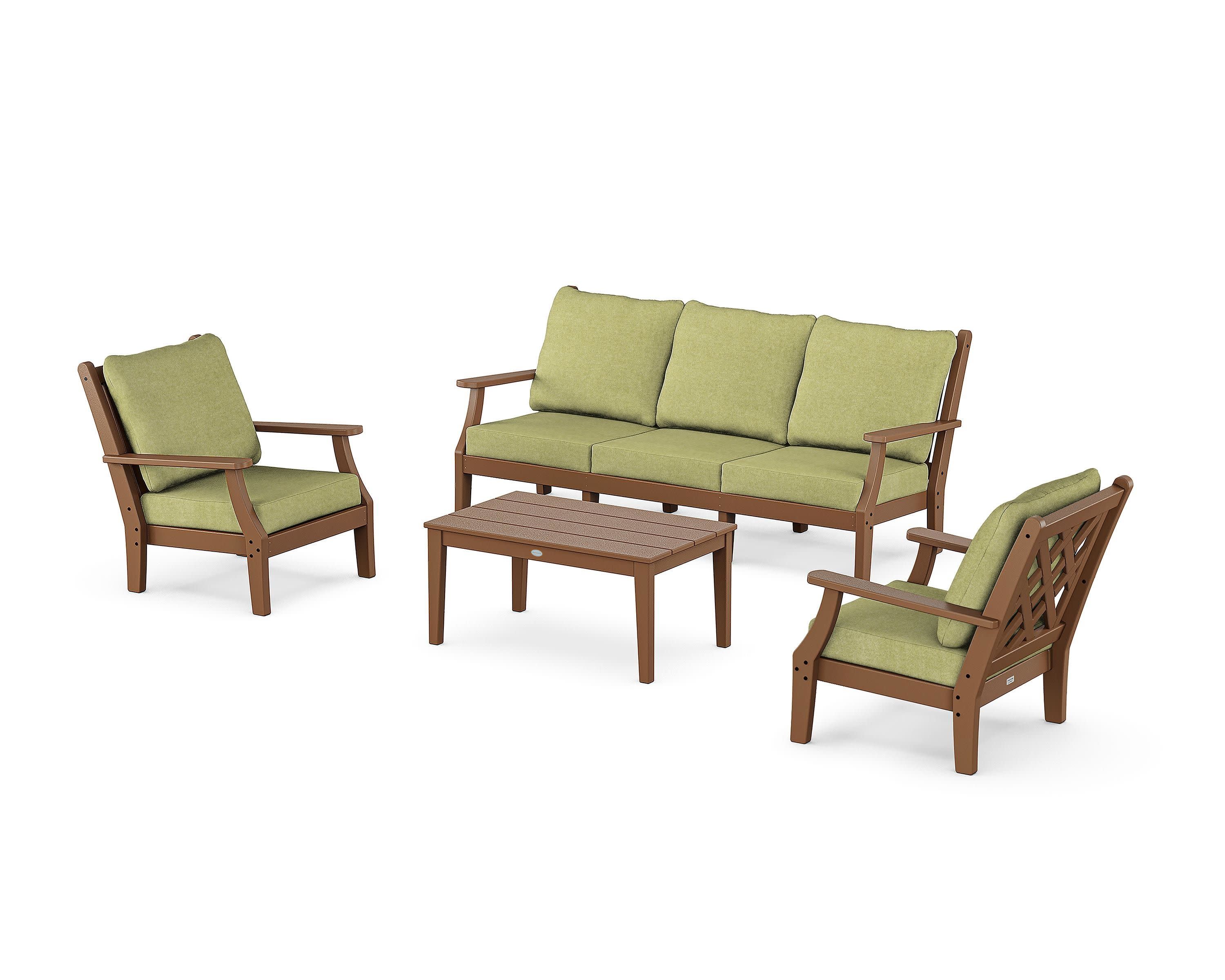 Wovendale 4-Piece Deep Seating Set with Sofa in Teak / Chartreuse Boucle
