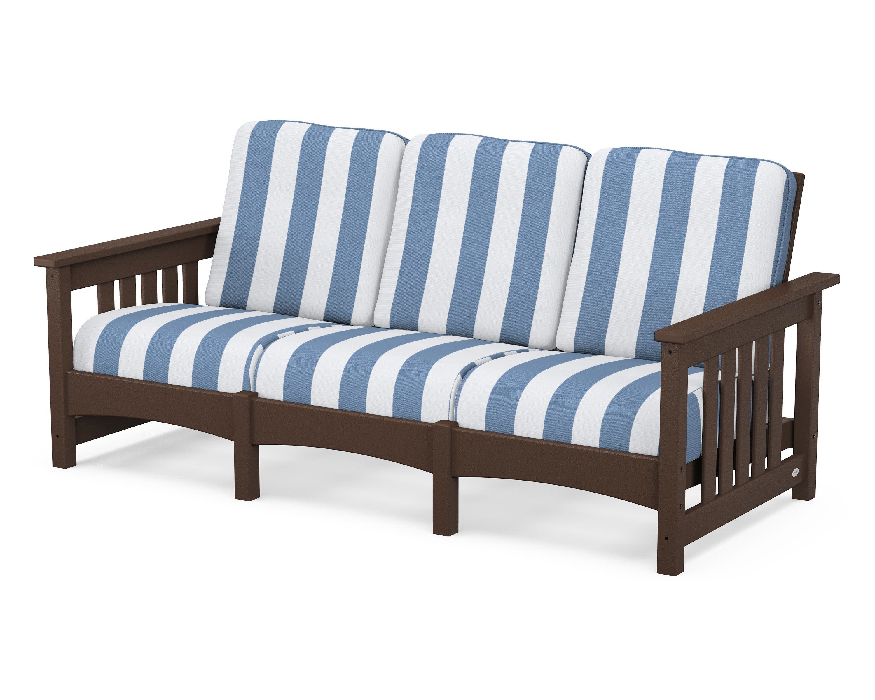 Club Mission Sofa in Mahogany / Cabana Stripe Sky Blue