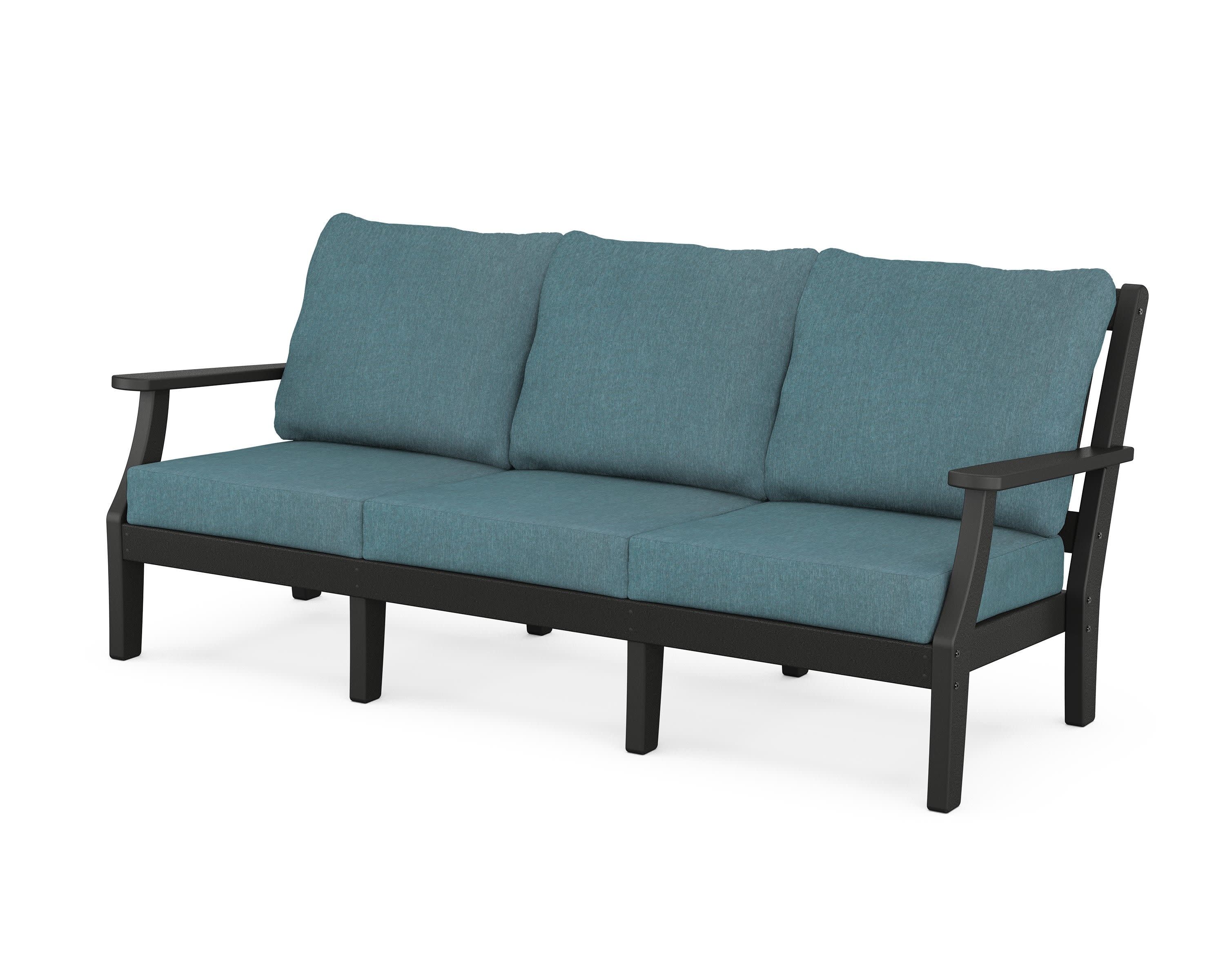Chinoiserie Deep Seating Sofa in Black / Ocean Teal