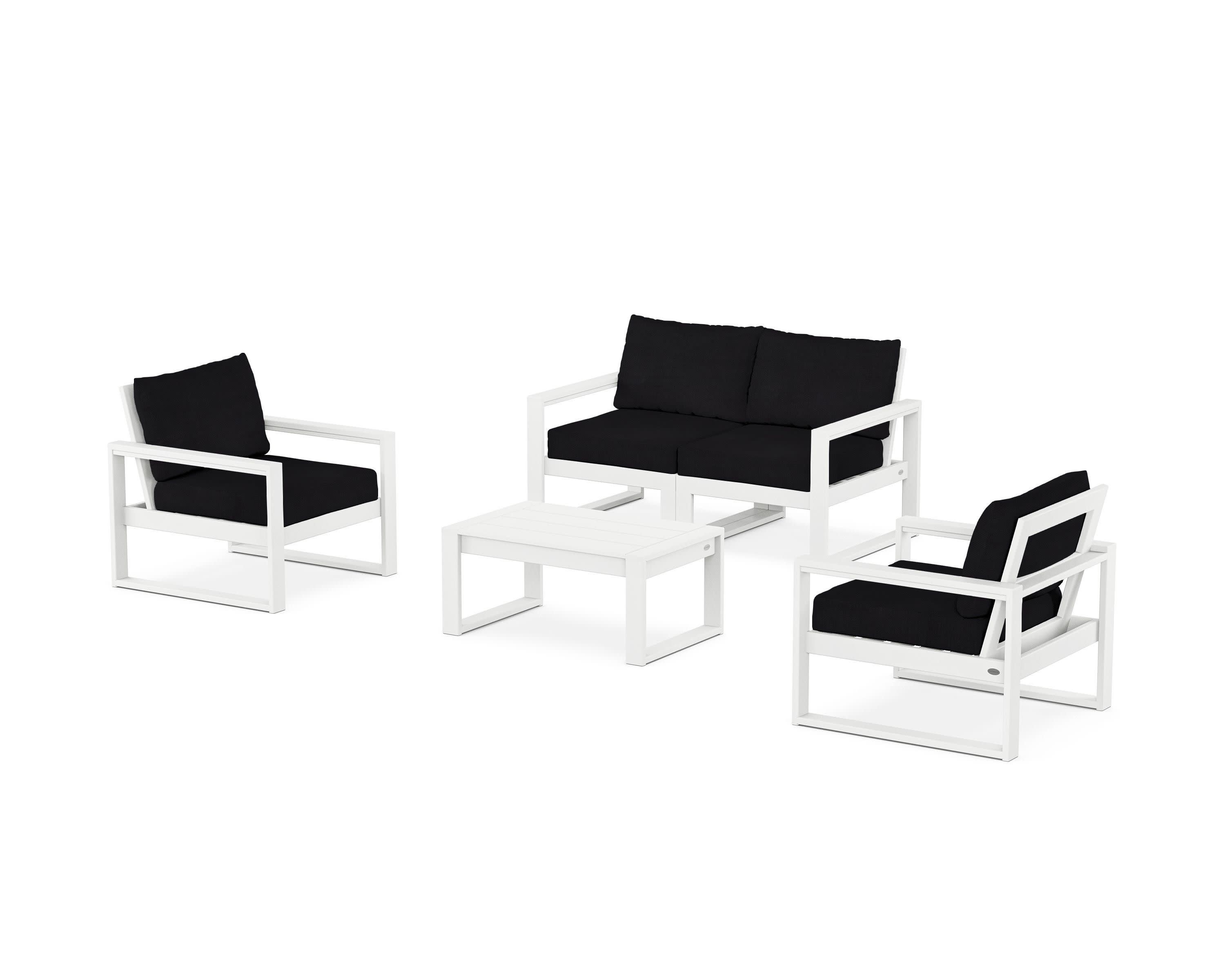 EDGE Sectional 4-Piece Deep Seating Set with Loveseat in White / Midnight Linen
