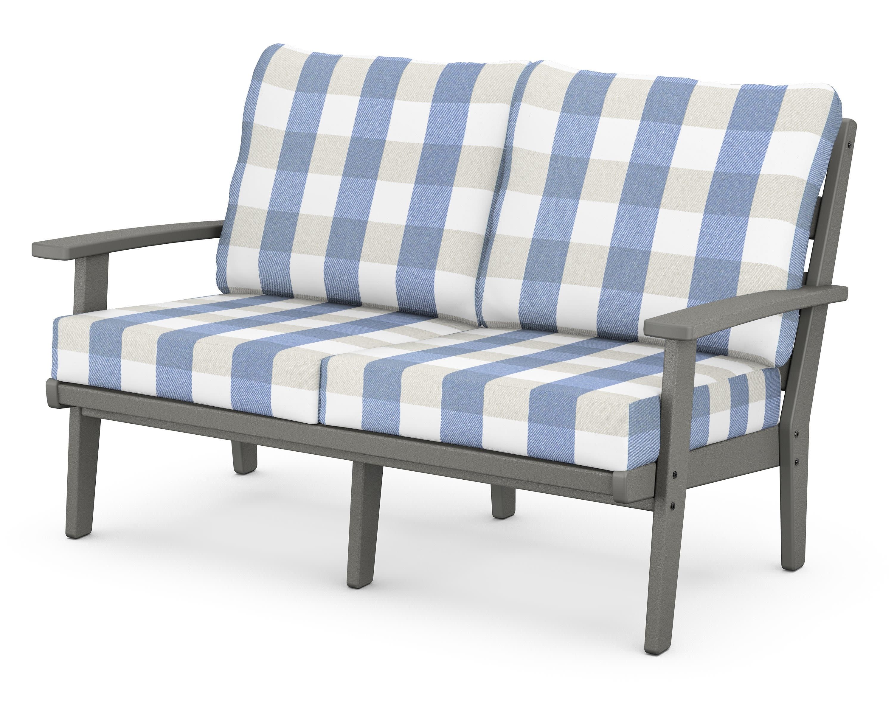 Grant Park Deep Seating Loveseat in Slate Grey / Buffalo Plaid Sky Blue