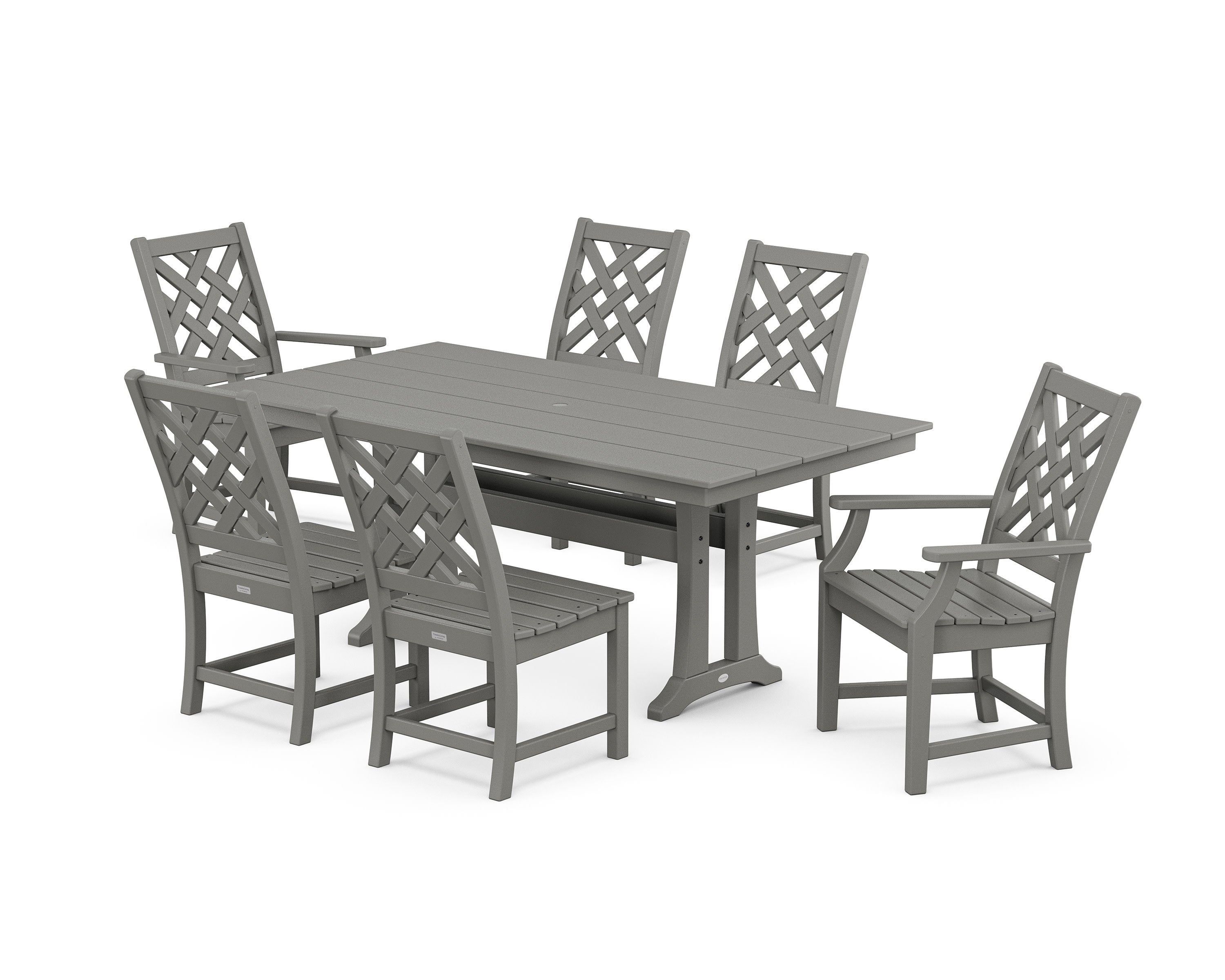 Wovendale 7-Piece Farmhouse Dining Set with Trestle Legs in Slate Grey