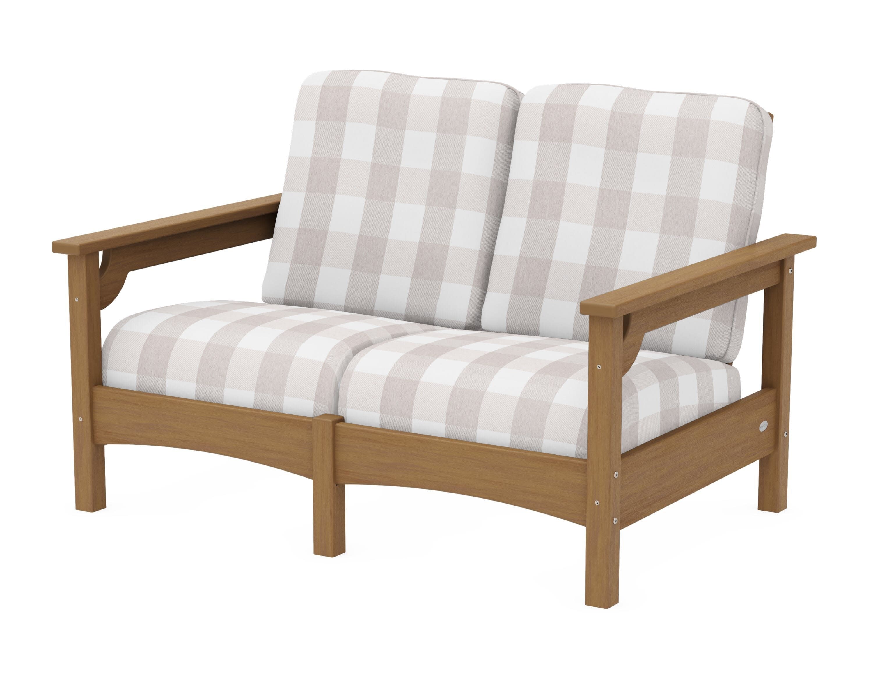 Club Loveseat in Natural / Buffalo Plaid Dune Burlap