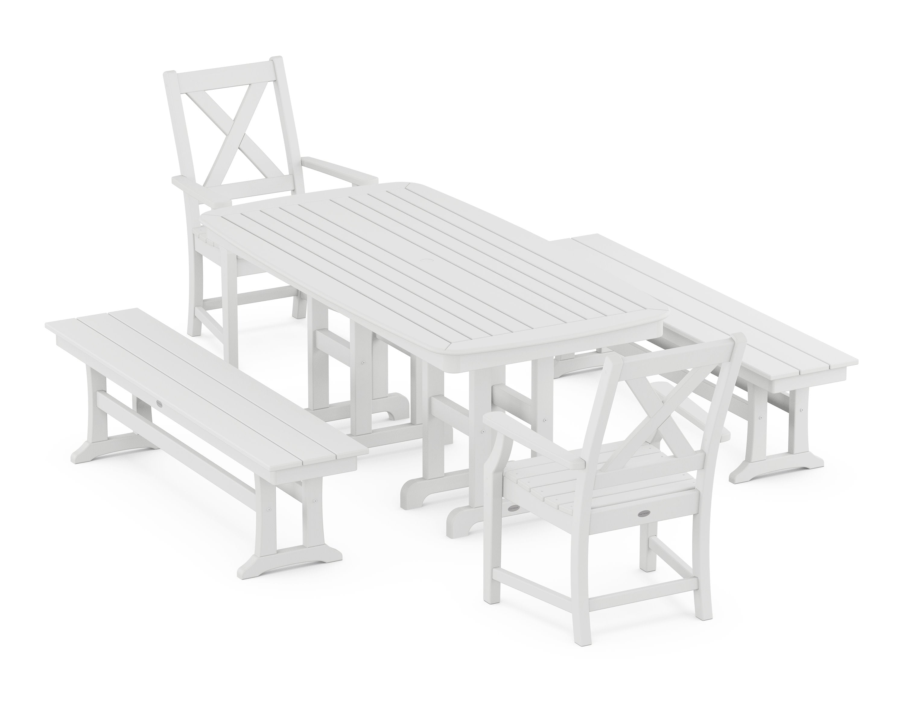 Braxton 5-Piece Dining Set with Benches in White