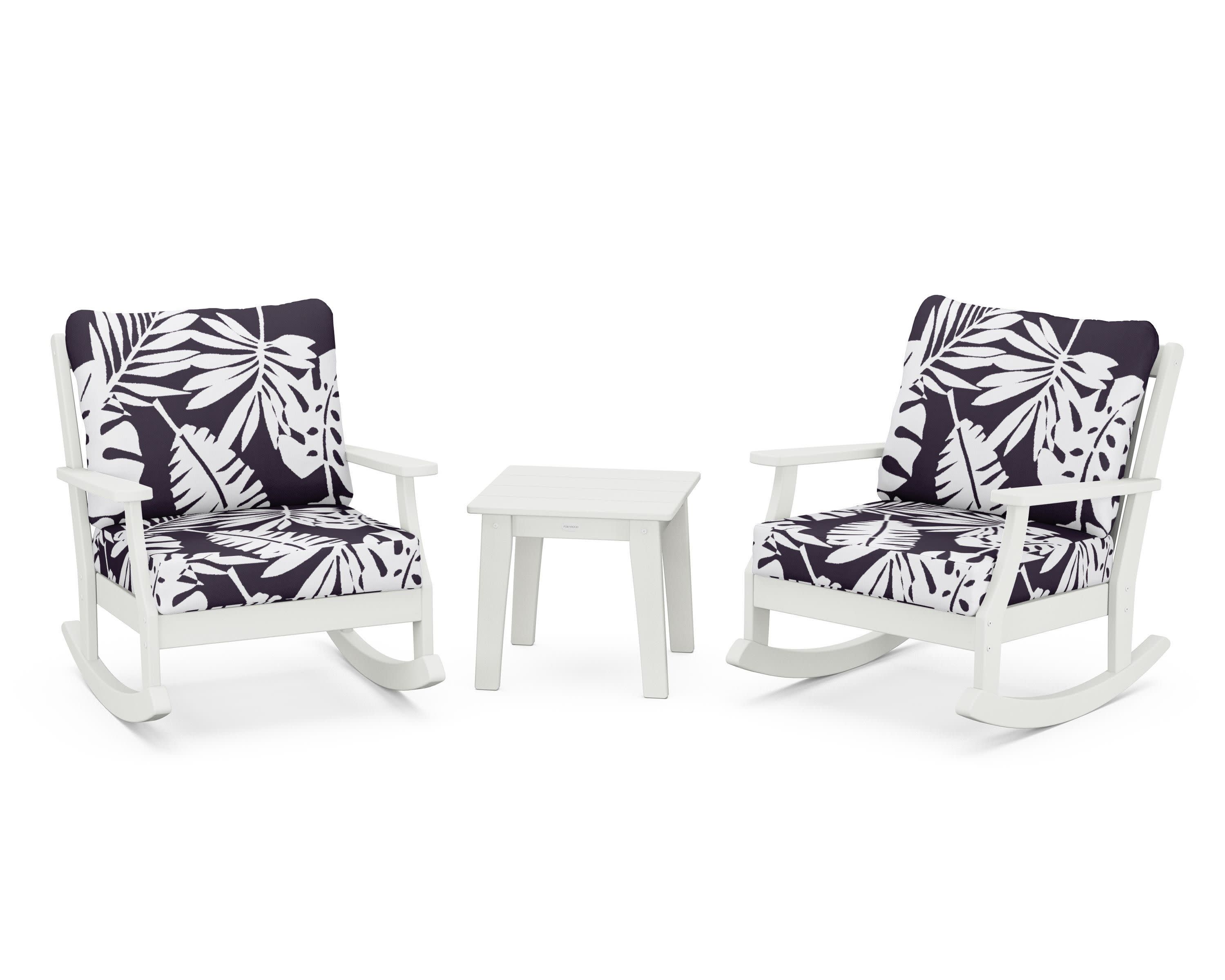 Braxton 3-Piece Deep Seating Rocker Set in Vintage White / Leaf Navy