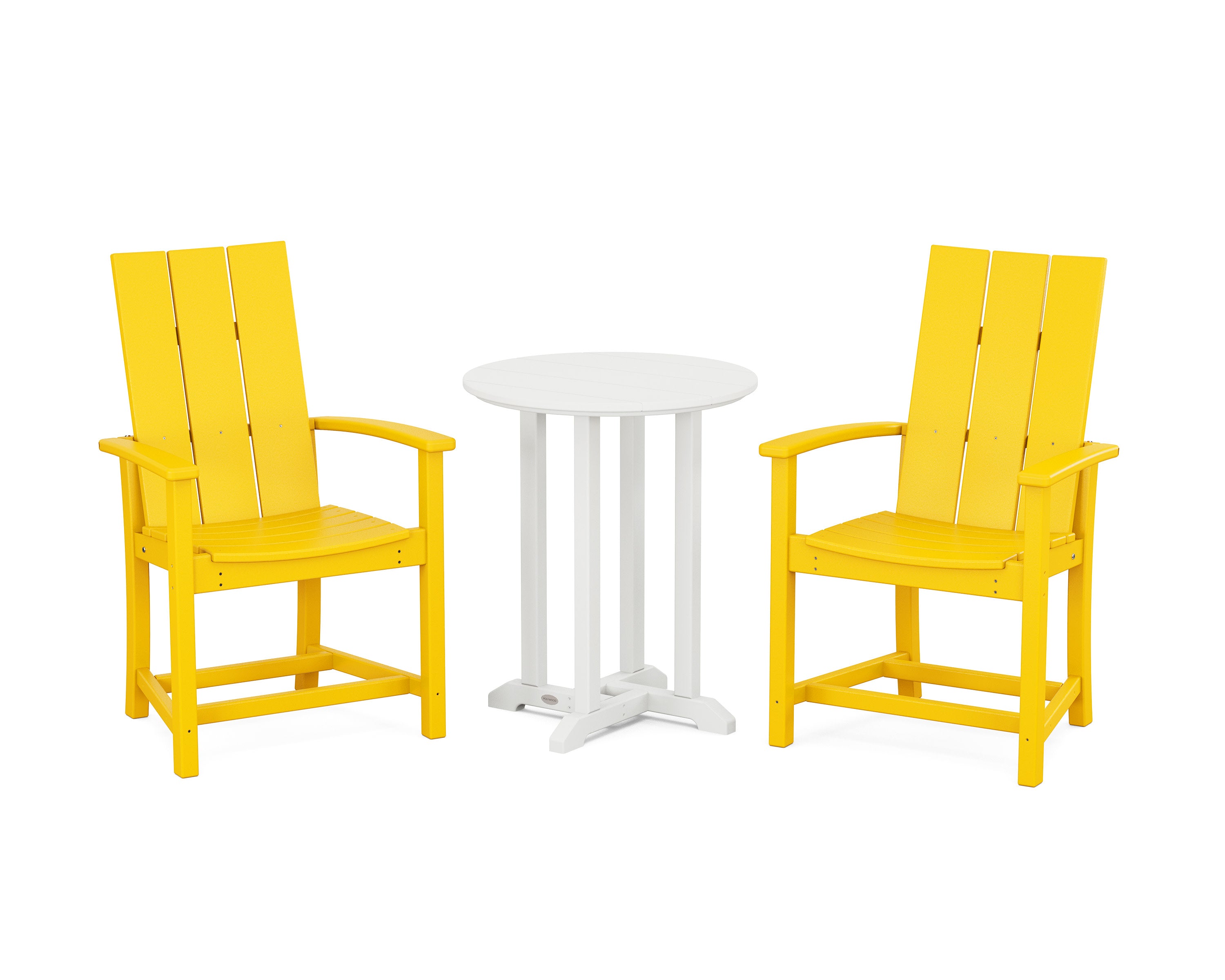 Modern Adirondack 3-Piece Round Farmhouse Bistro Dining Set in Lemon / White