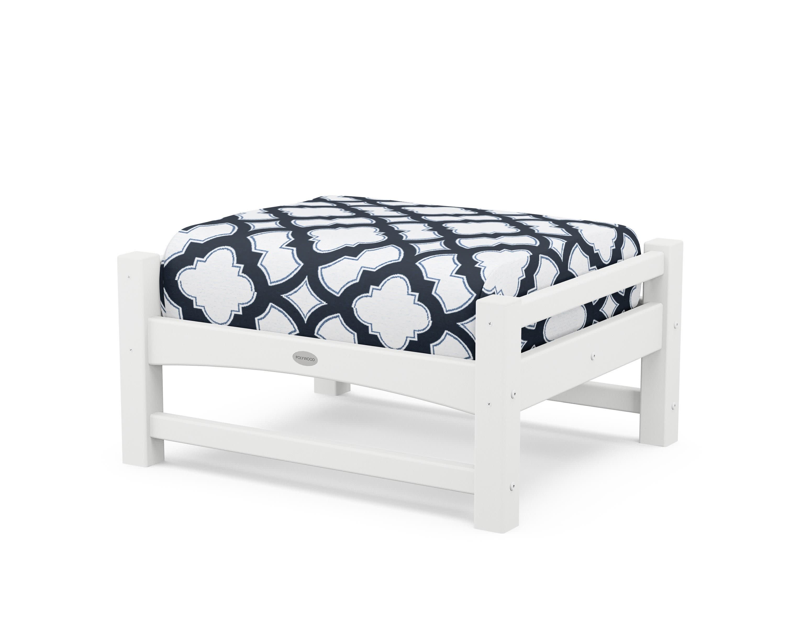 Club Ottoman in White / Trellis Marine Indigo