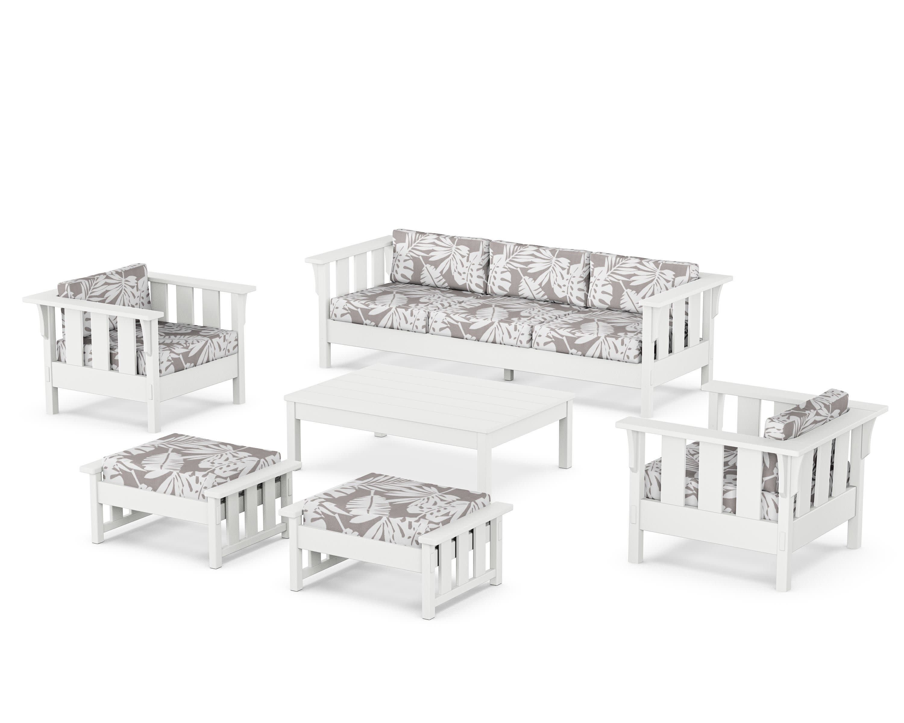 Acadia 6-Piece Lounge Sofa Set in White / Leaf Grey Mist