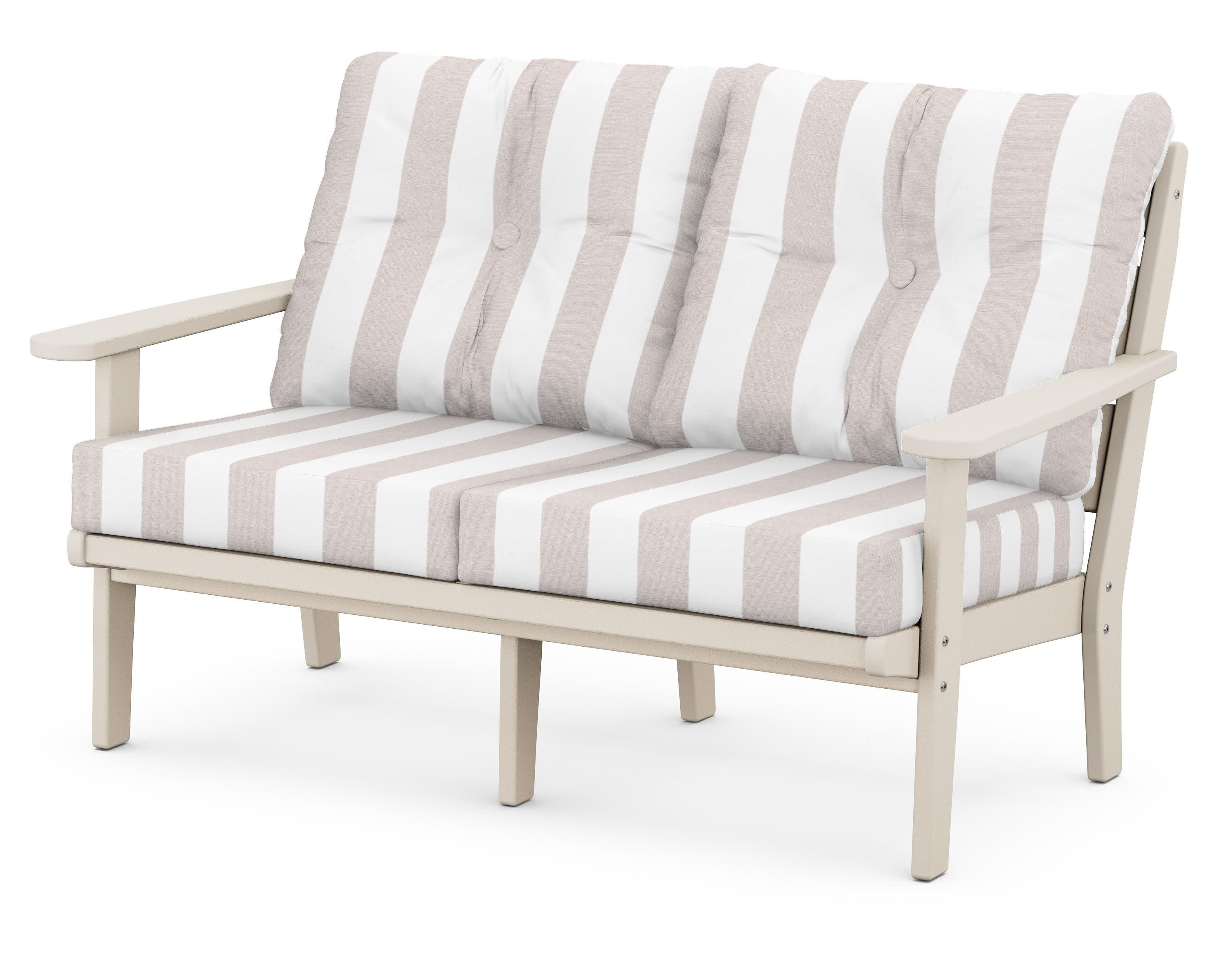 Lakeside Deep Seating Loveseat in Sand / Cabana Stripe Dune Burlap