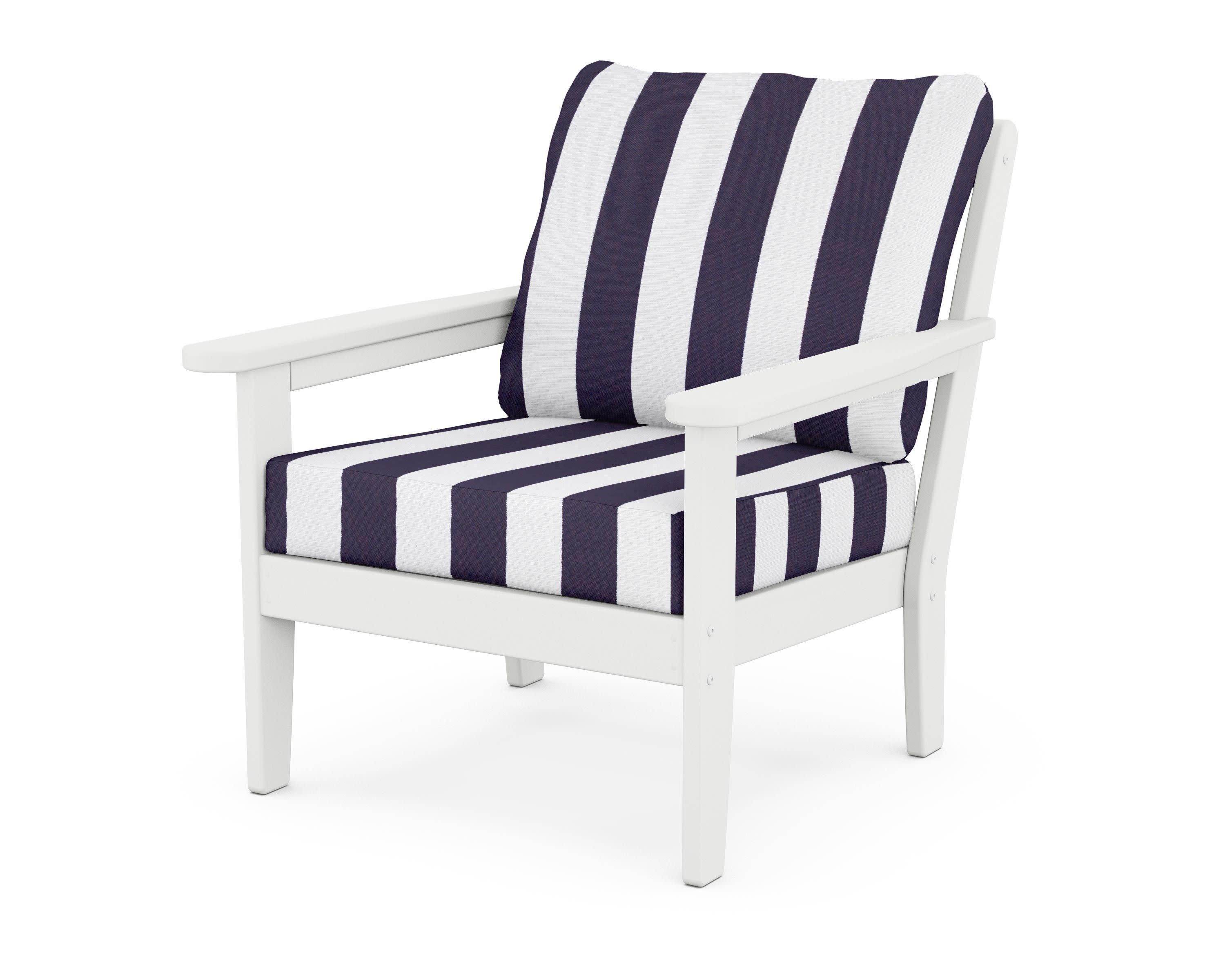 Cottage Deep Seating Chair in White / Cabana Stripe Navy
