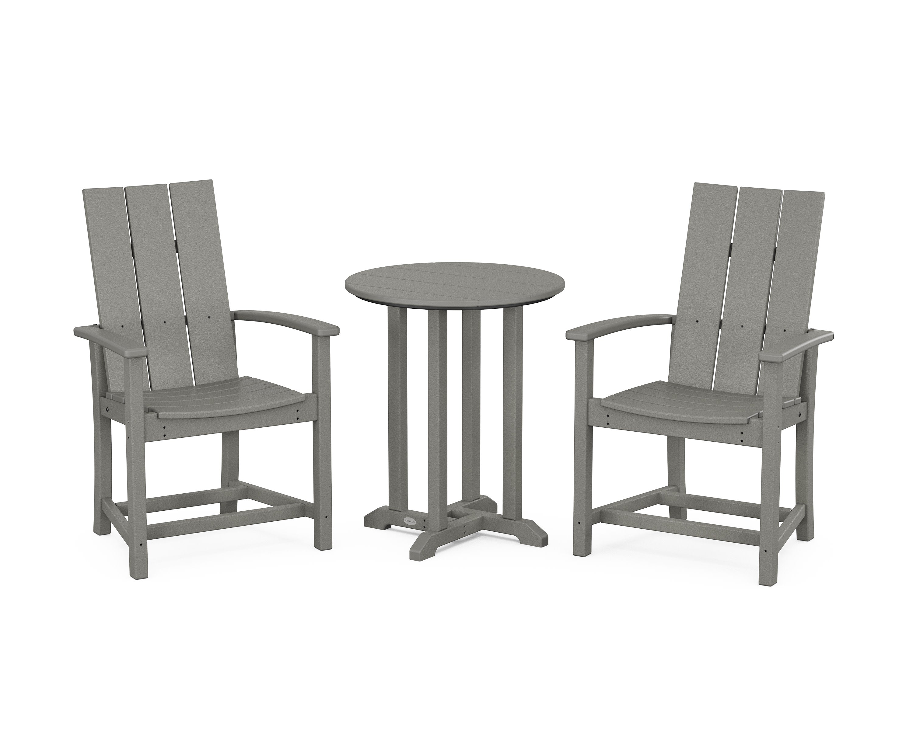 Modern Adirondack 3-Piece Round Farmhouse Bistro Dining Set in Slate Grey