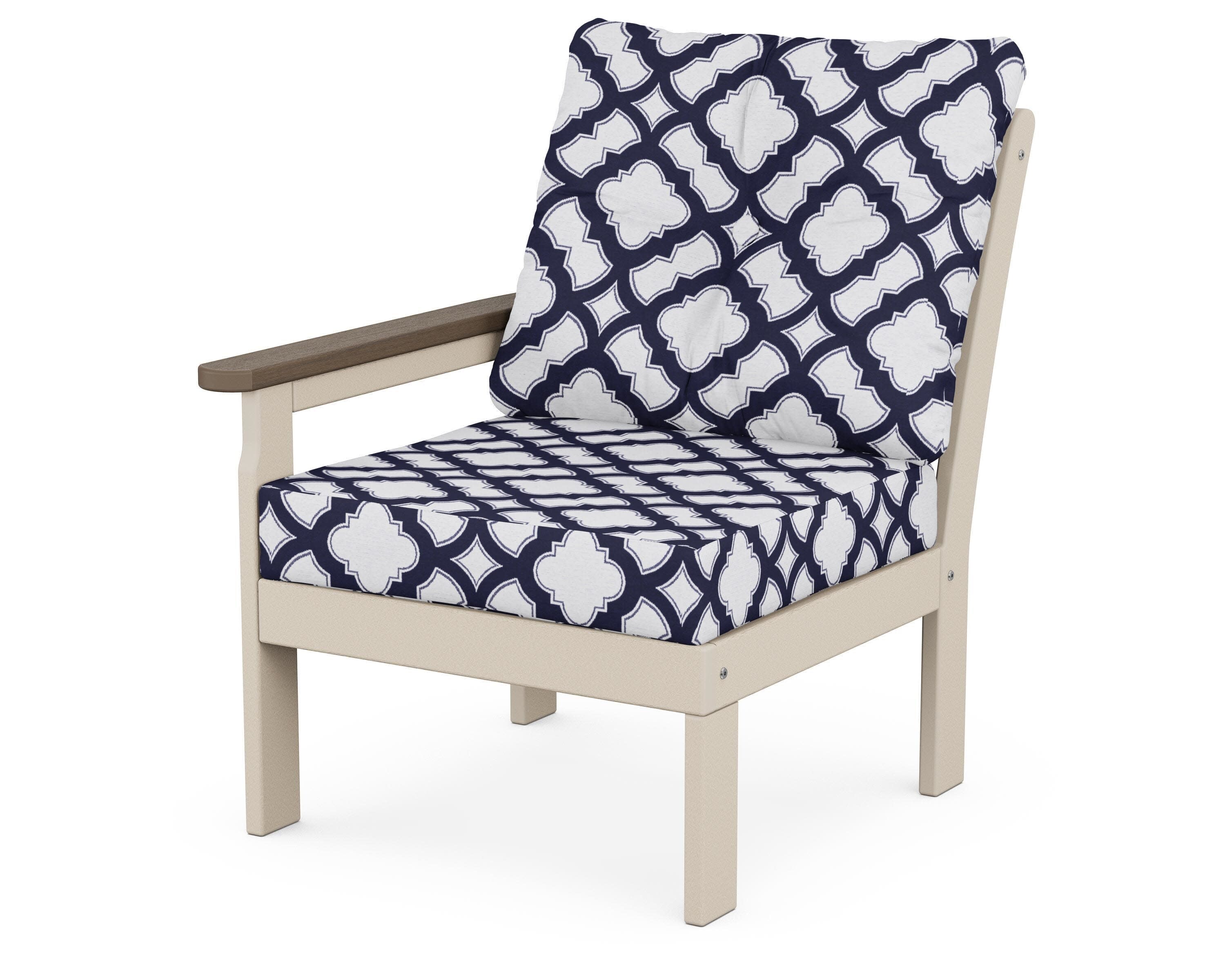 Vineyard Modular Left Arm Chair in Sand / Kona / Trellis Navy