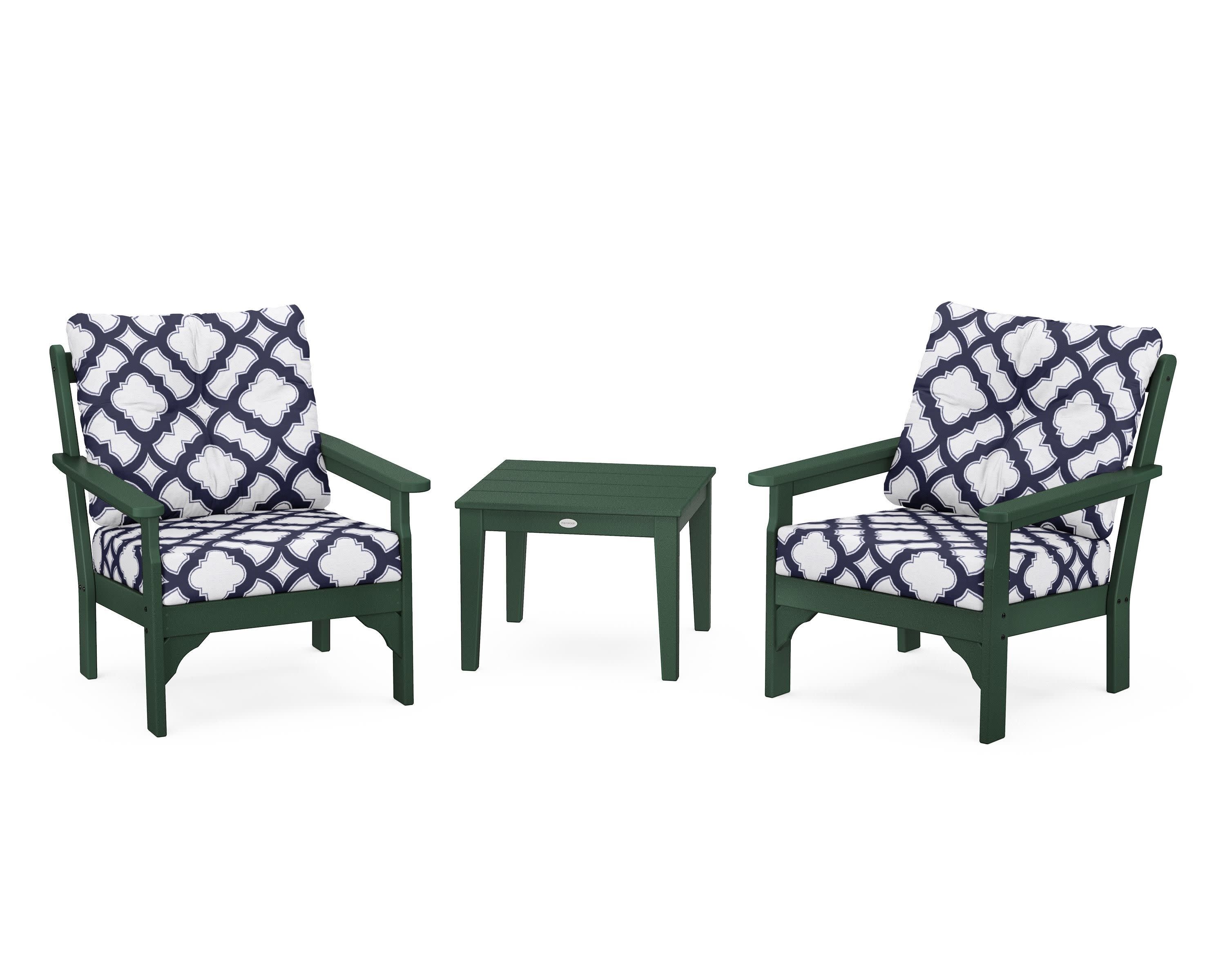 Vineyard 3-Piece Deep Seating Set in Green / Trellis Navy