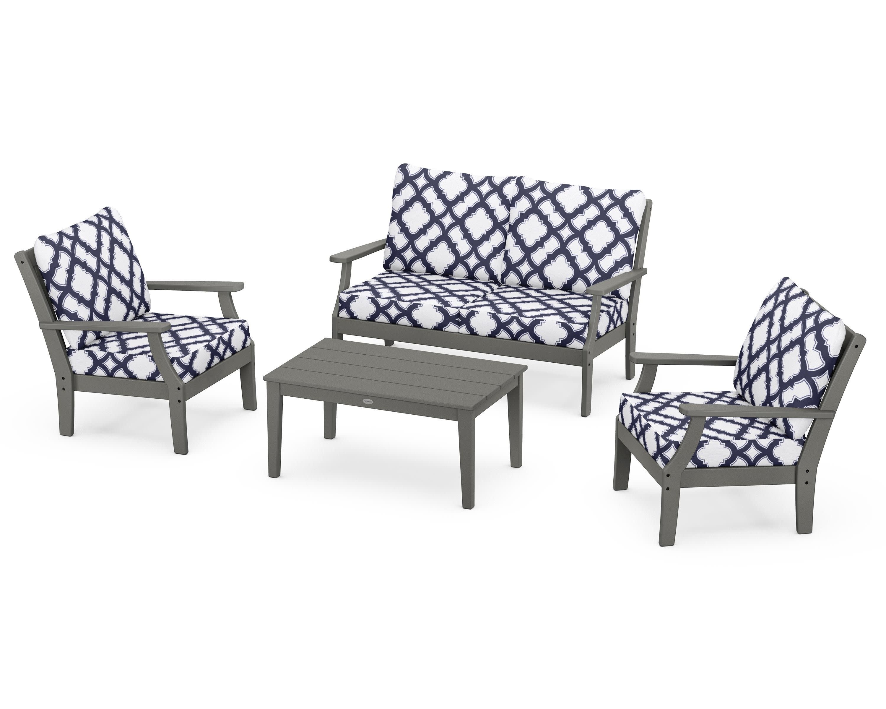 Braxton 4-Piece Deep Seating Chair Set in Slate Grey / Trellis Navy