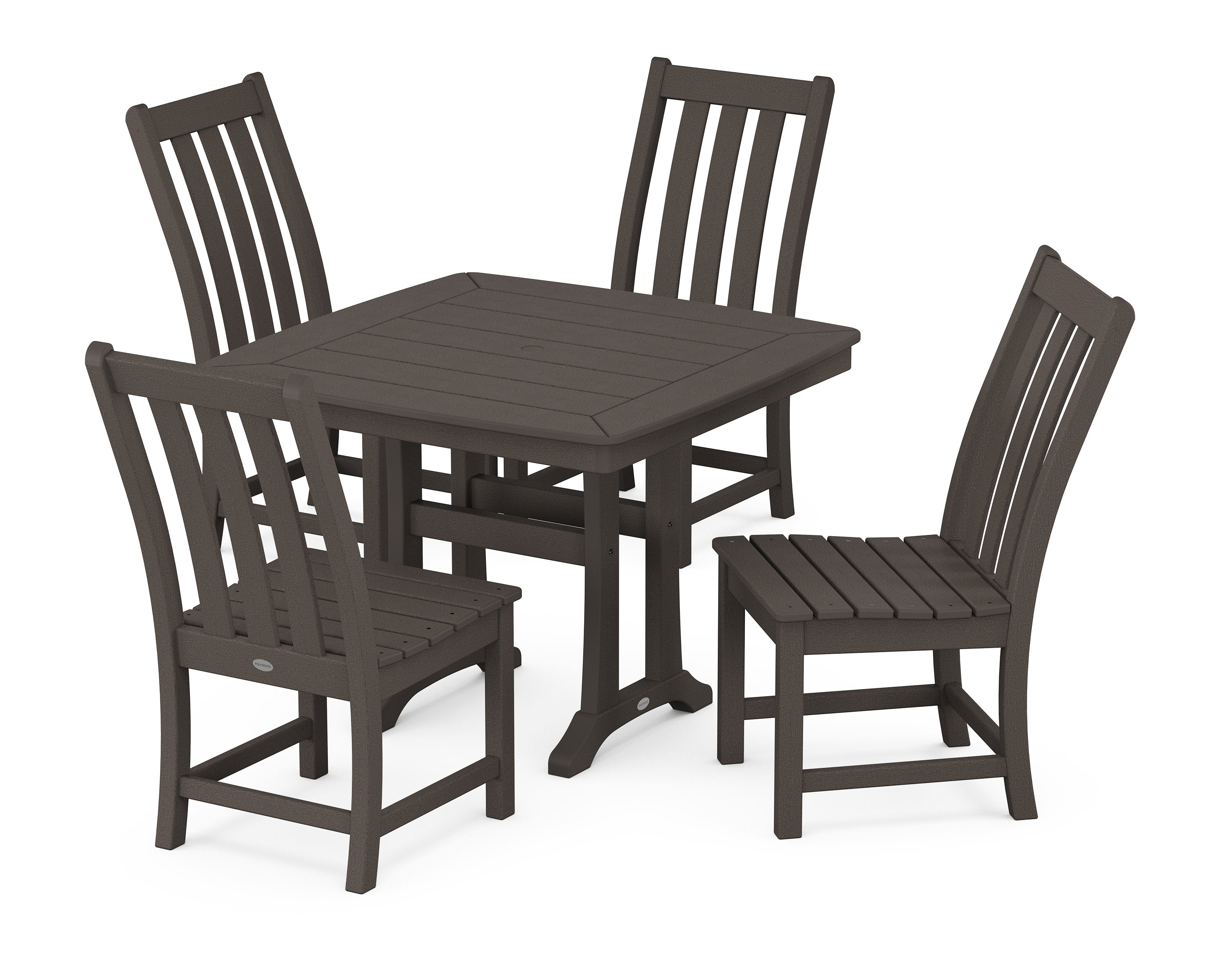 Vineyard Side Chair 5-Piece Dining Set with Trestle Legs in Vintage Coffee