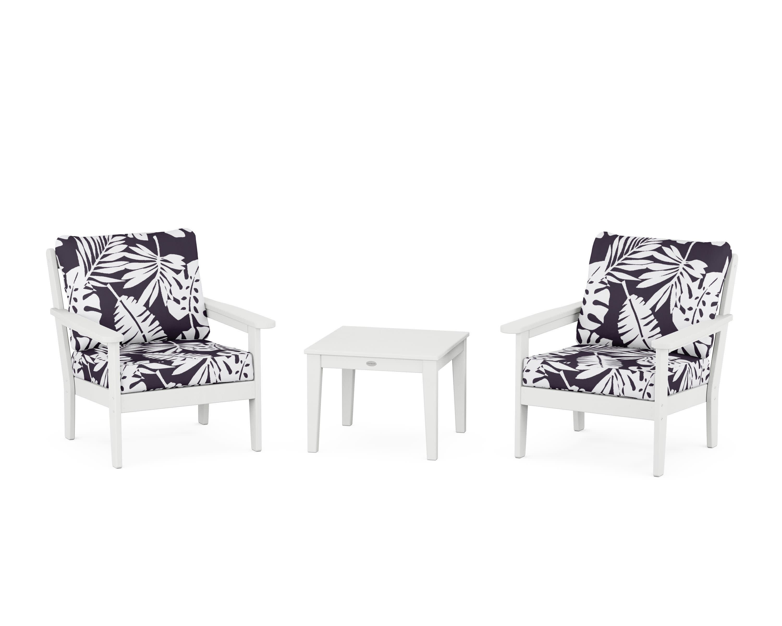 Cottage 3-Piece Deep Seating Set in White / Leaf Navy