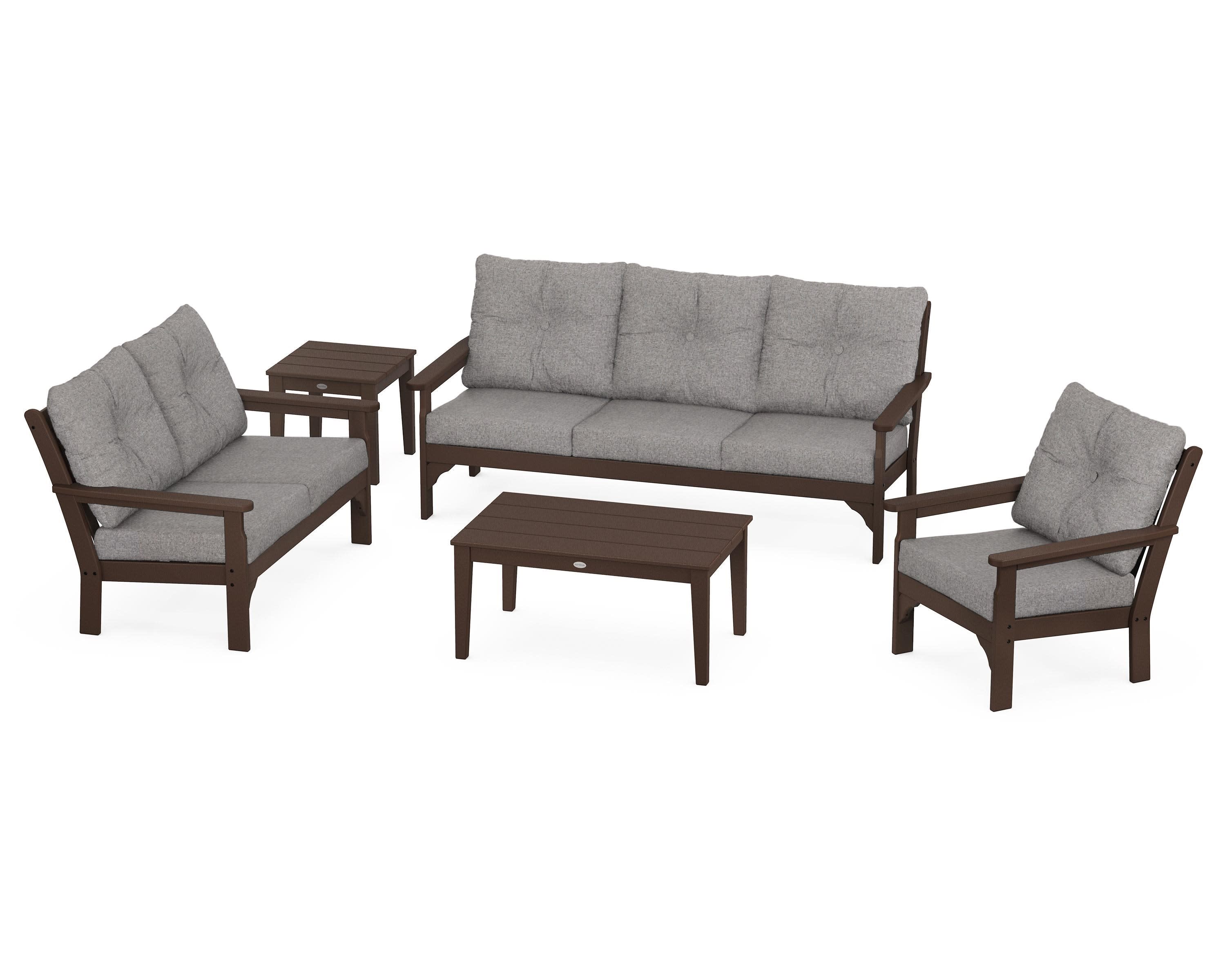 Vineyard 5 Piece Deep Seating Set in Mahogany / Grey Mist