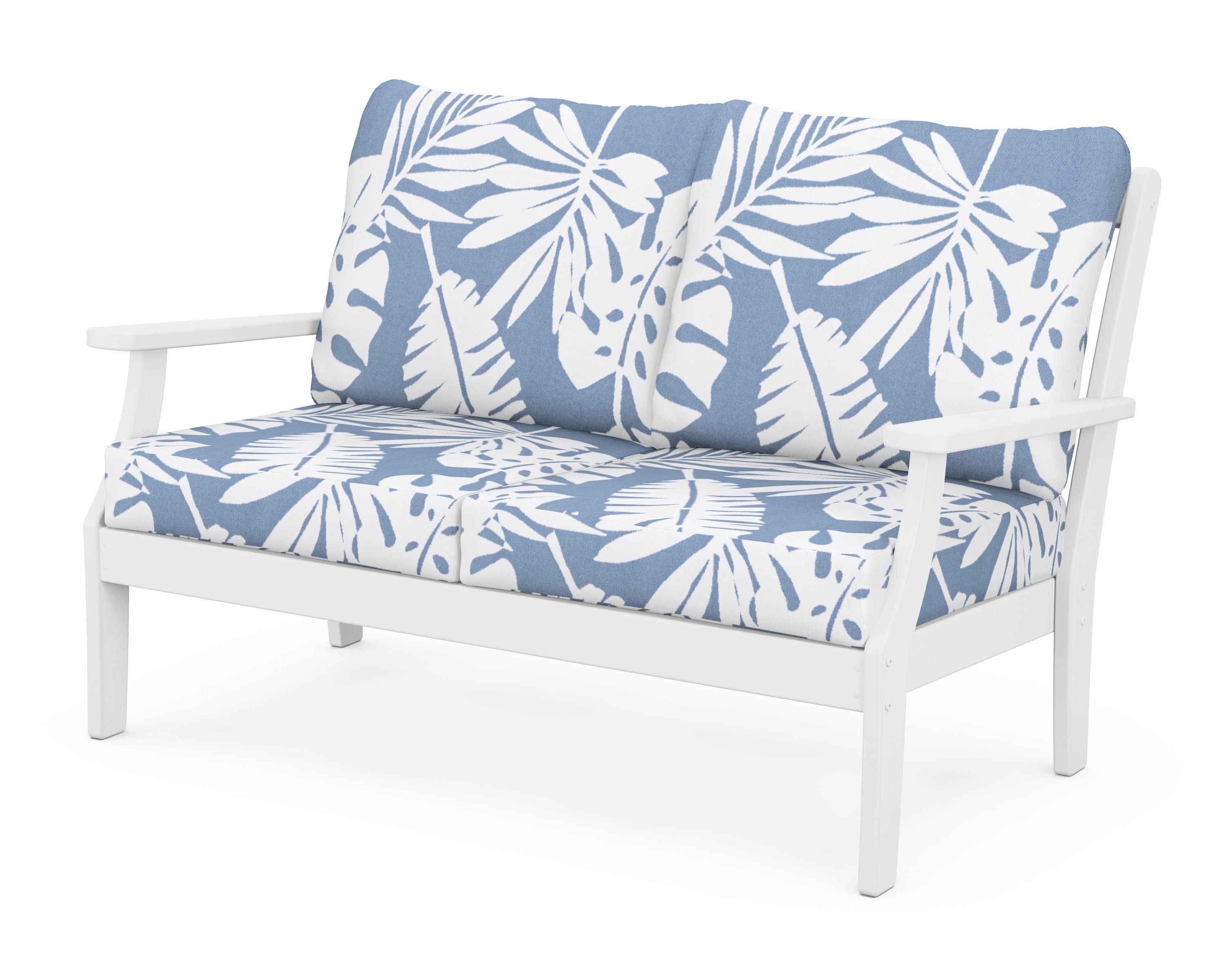 Braxton Deep Seating Loveseat in White / Leaf Sky Blue