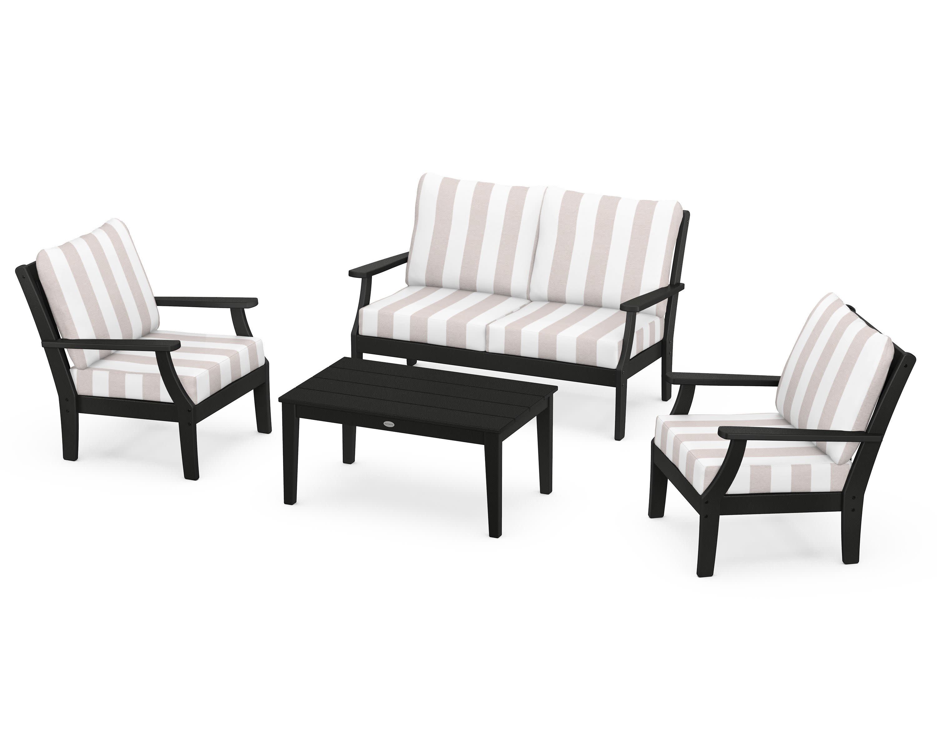 Braxton 4-Piece Deep Seating Chair Set in Black / Cabana Stripe Dune Burlap