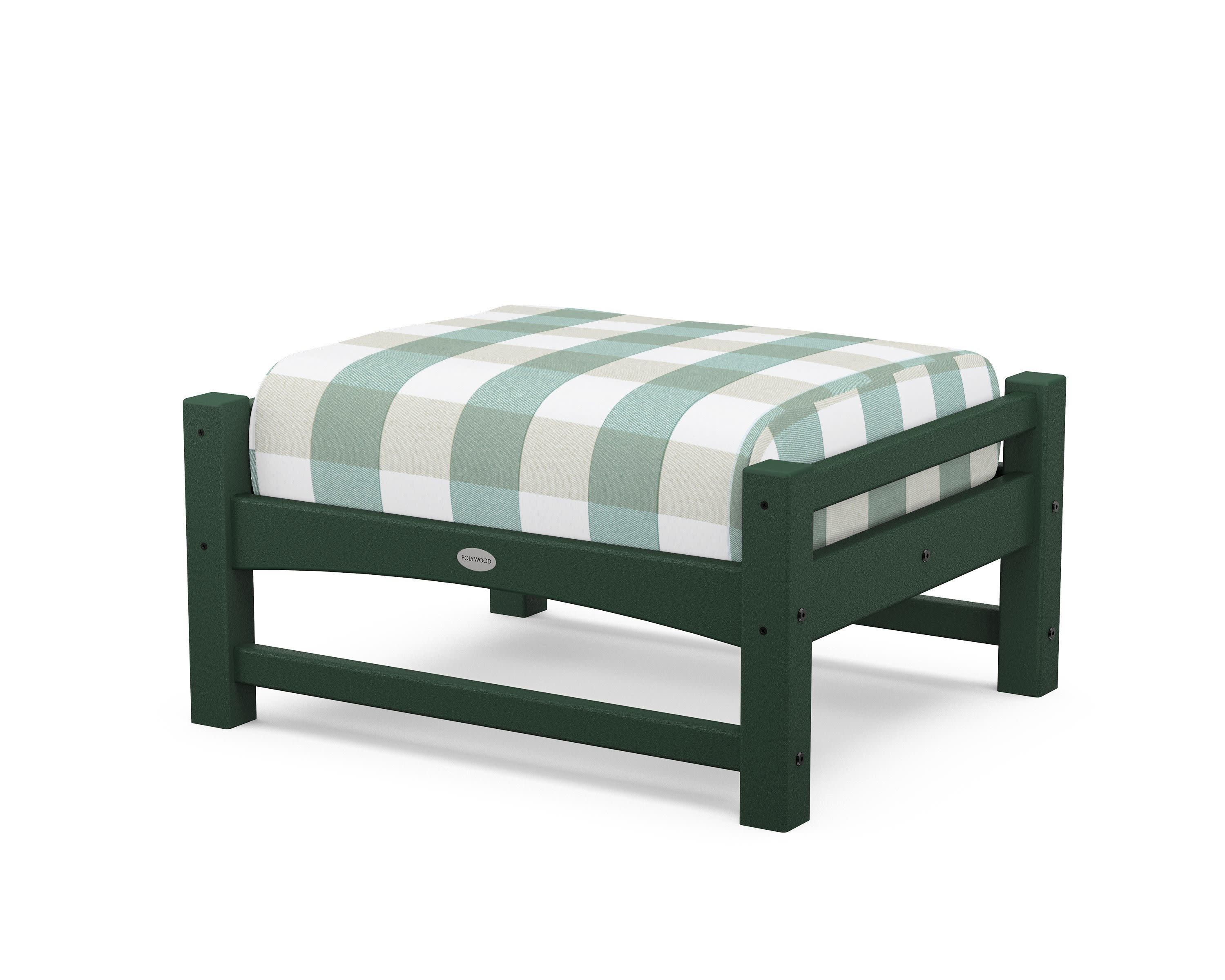 Club Ottoman in Green / Buffalo Plaid Glacier Spa